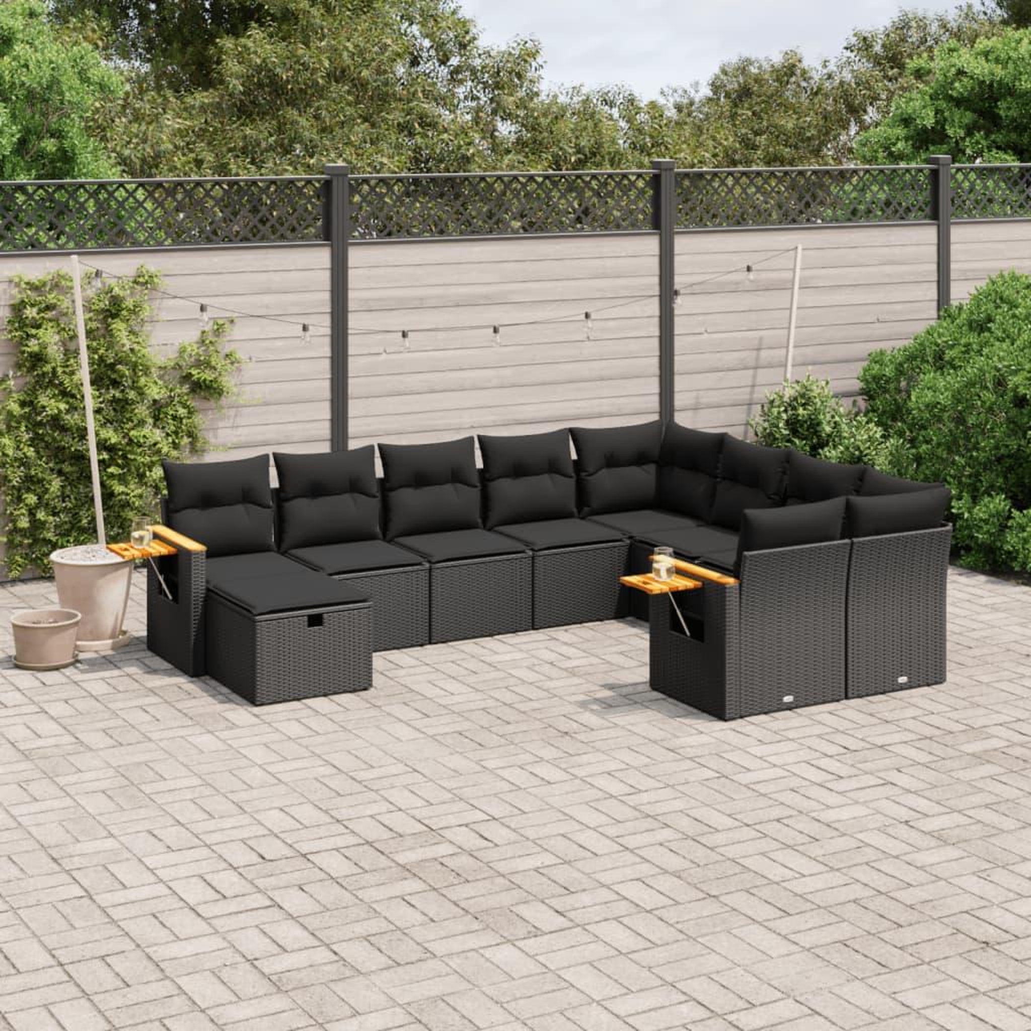 VIDAXL Salon de jardin 10 pcs avec coussins noir resine tressee