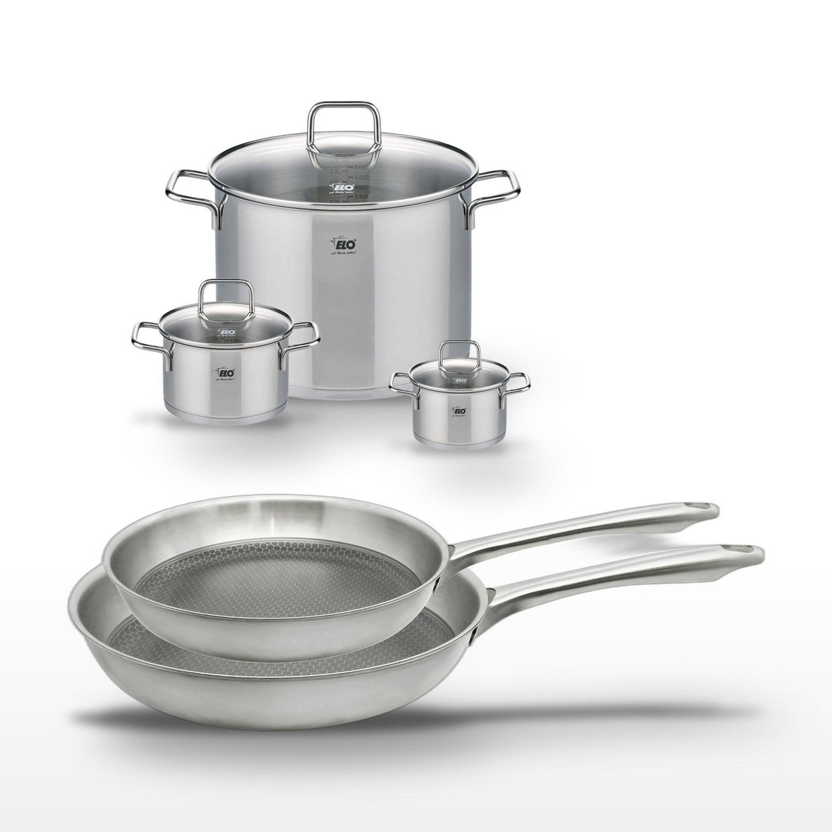 ELO Lot 2 Poêles 24/28cm Elo Relief Passion & 3 Faitouts Elo Citrin
