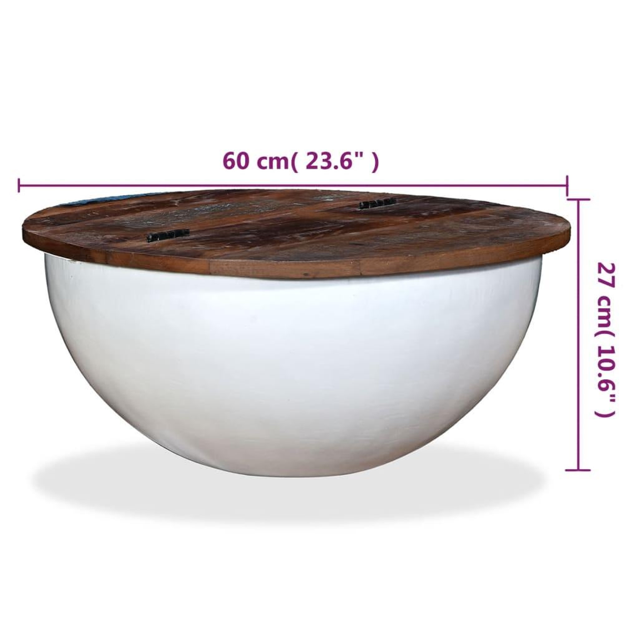 Voir la diapositive 6 : VIDAXL Table basse Bois de recuperation massif Blanc Forme de bol
