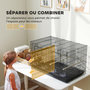Voir la diapositive 4 : PAWHUT Cage à oiseaux volière acier avec séparateur - 4 perchoirs, mangeoires, portes, trappes, plateau déjection - noir