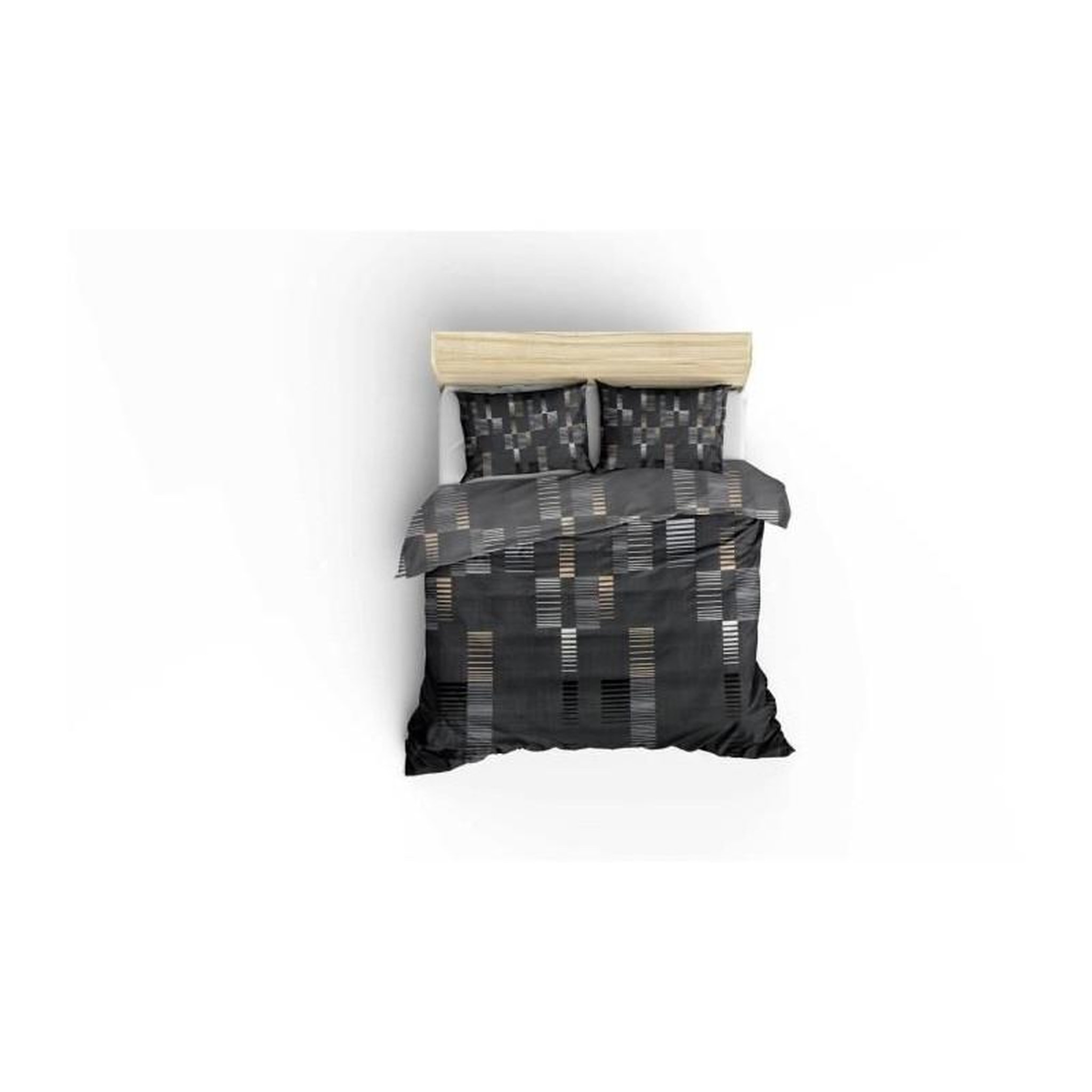 Voir la diapositive 2 : GENERIQUE Parure de lit - 1 housse de couette 220x240 cm + 2 taies d'oreiller 60x60 cm - 65% coton, 35% polyester - Anthracite