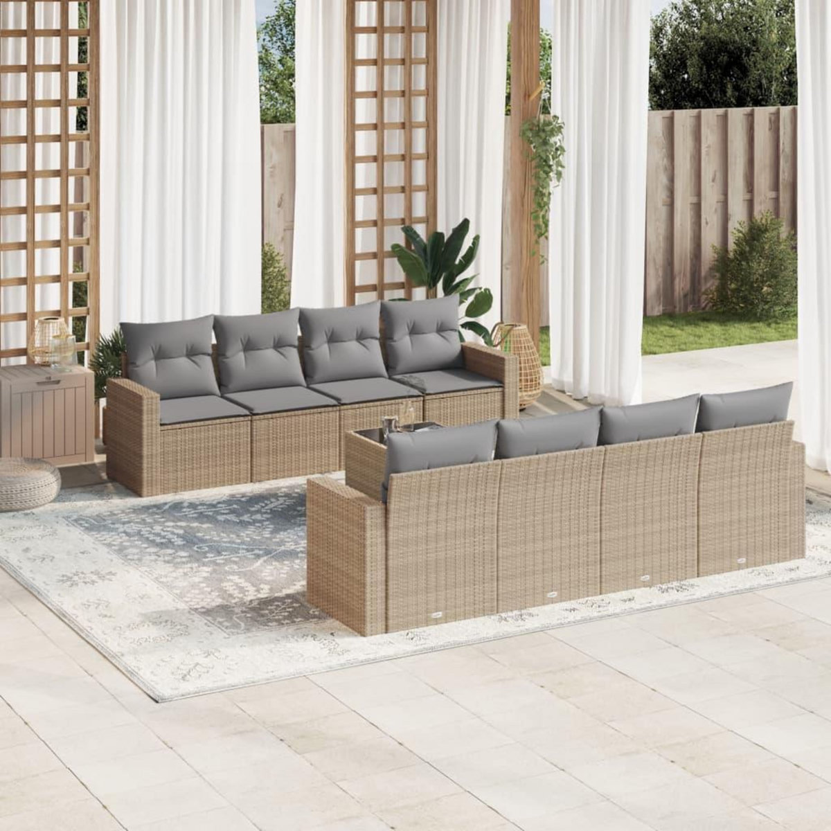 VIDAXL Salon de jardin avec coussins 9 pcs beige resine tressee