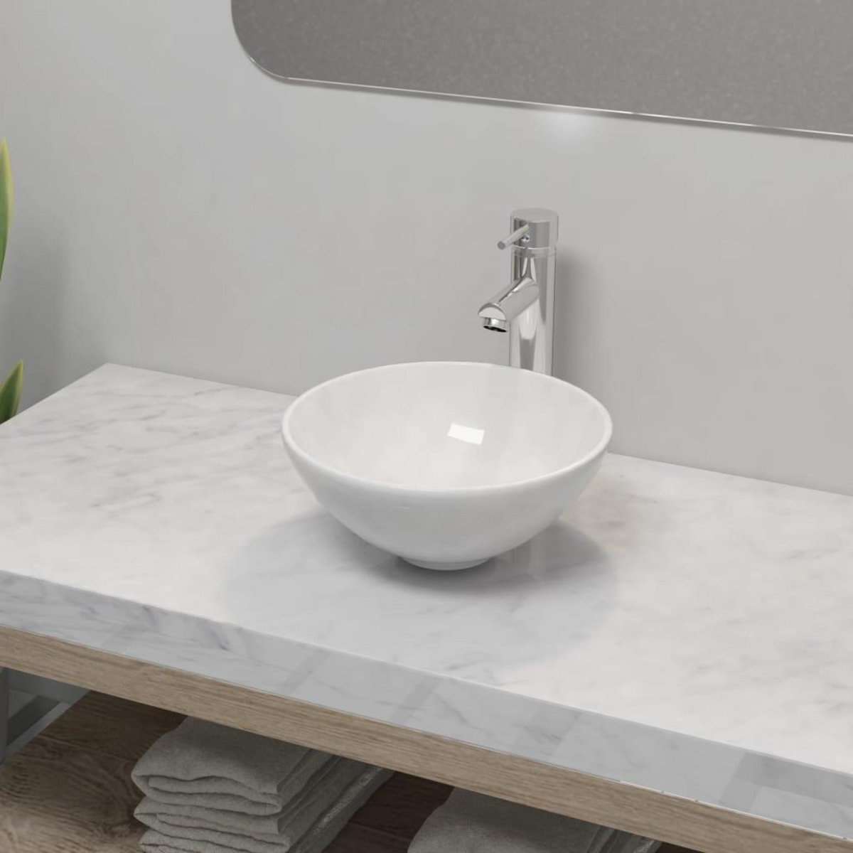 VIDAXL Lavabo de salle de bain avec mitigeur Ceramique Rond Blanc