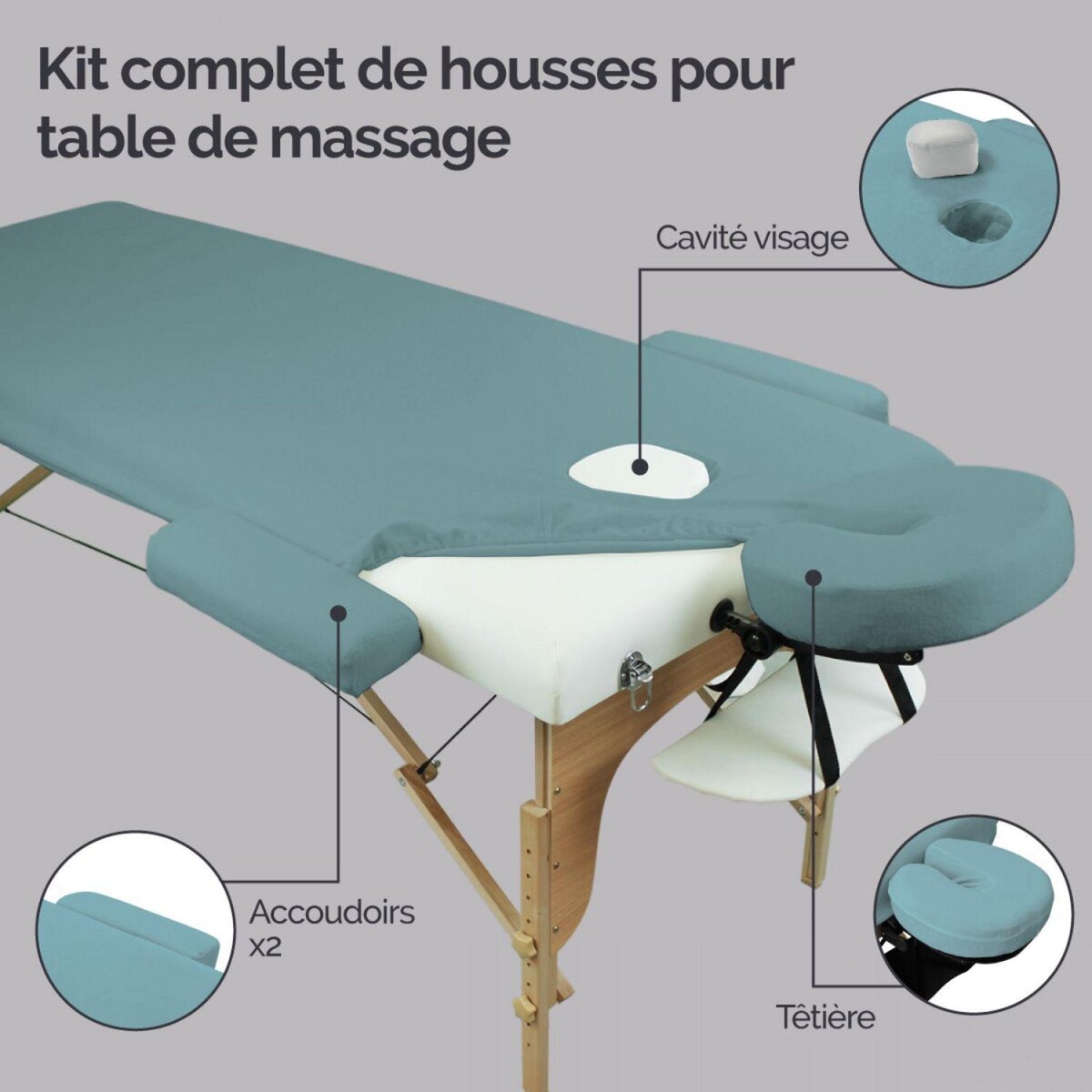 VIVEZEN Kit complet de housses pour table de massage - Éponge - Bleu pastel