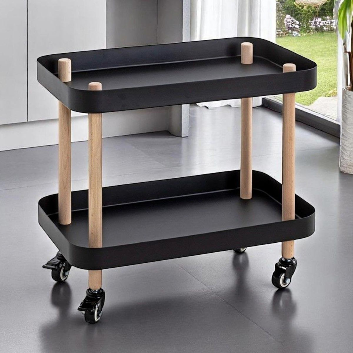 Paris Prix Desserte de Cuisine 2 Niveaux  Yumi  47cm Noir