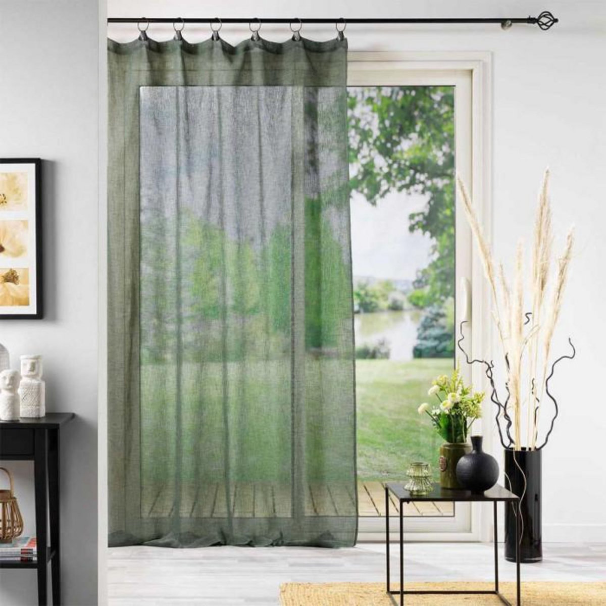 Paris Prix Rideau Voilage à Anneaux  Linka  140x240cm Kaki