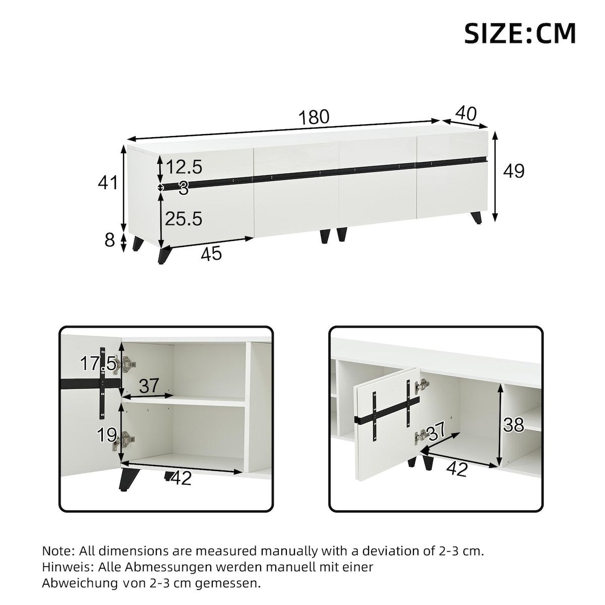 MERAX Meuble tv blanc 180 cm mdf