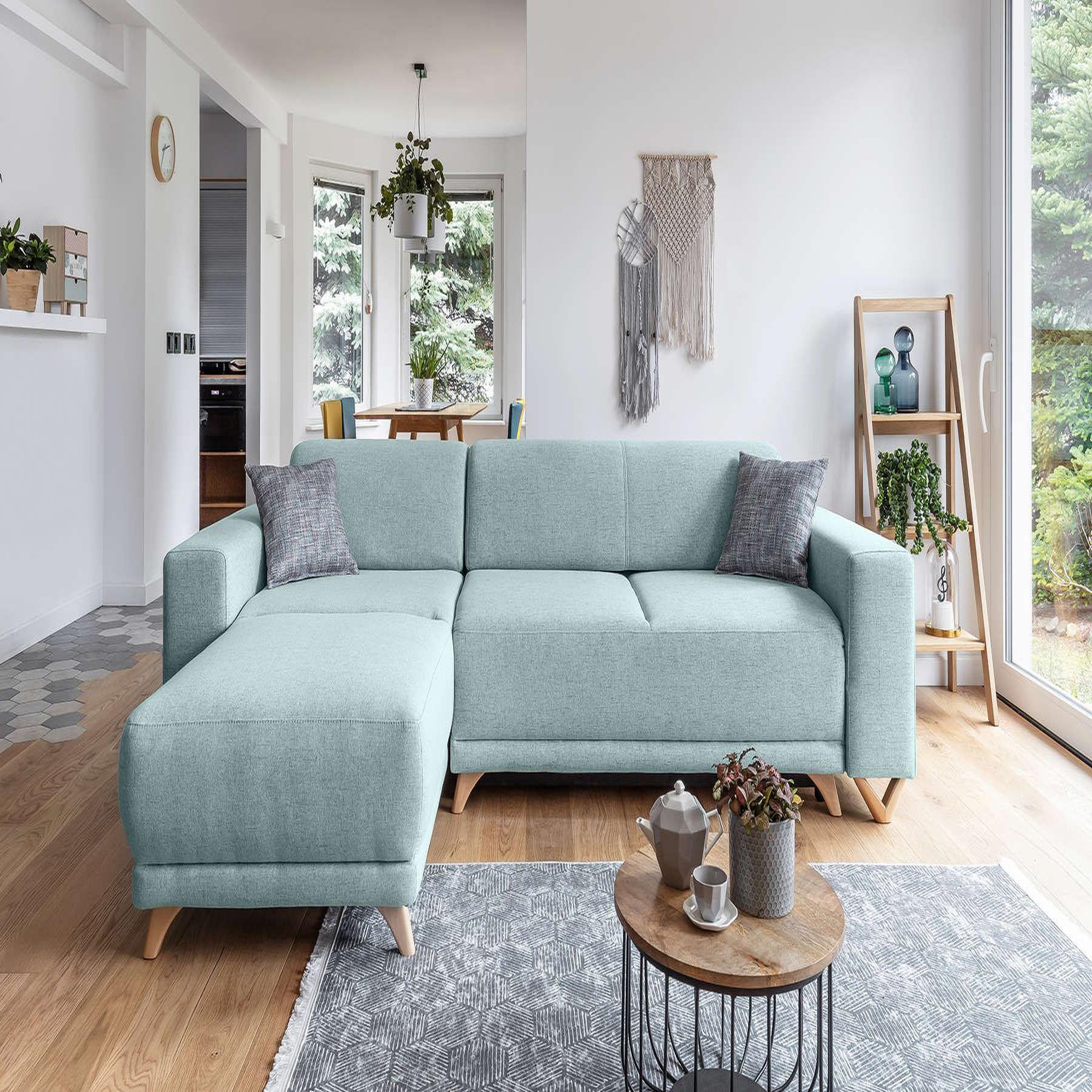 Voir la diapositive 2 : BEST MOBILIER Bella - canapé d'angle réversible convertible - avec coffre - 4 places - tissu