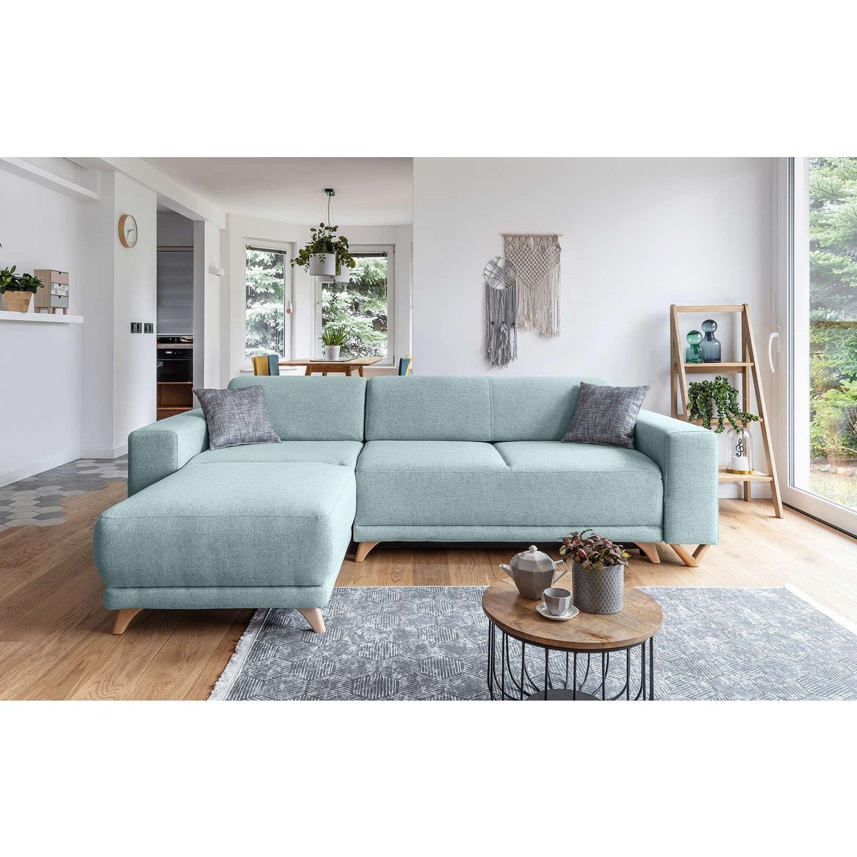 BEST MOBILIER Bella - canapé d'angle réversible convertible - avec coffre - 4 places - tissu