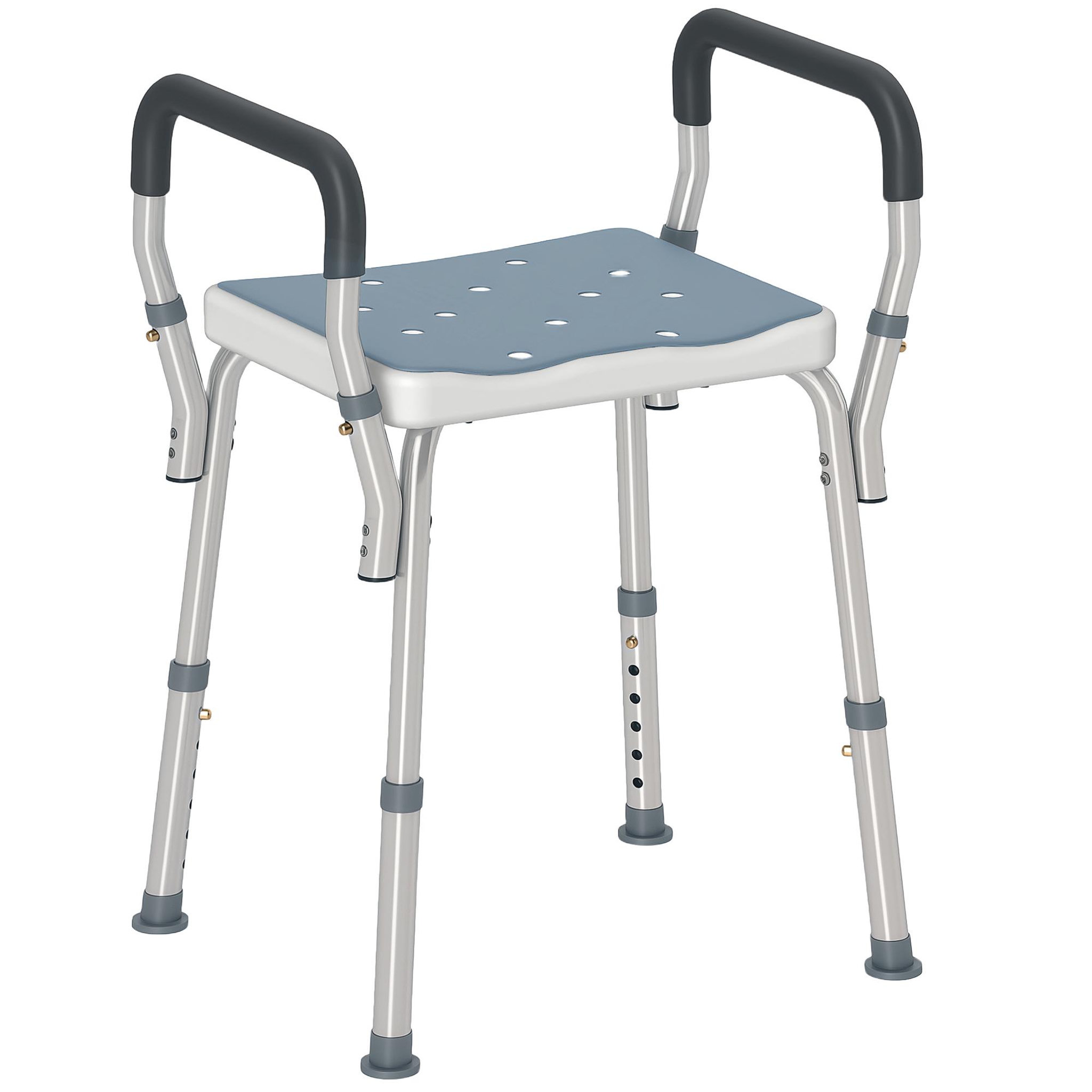 Voir la diapositive 5 : HOMCOM Chaise de douche tabouret de douche antidérapant - hauteur réglable, accoudoirs - alu hdpe bleu