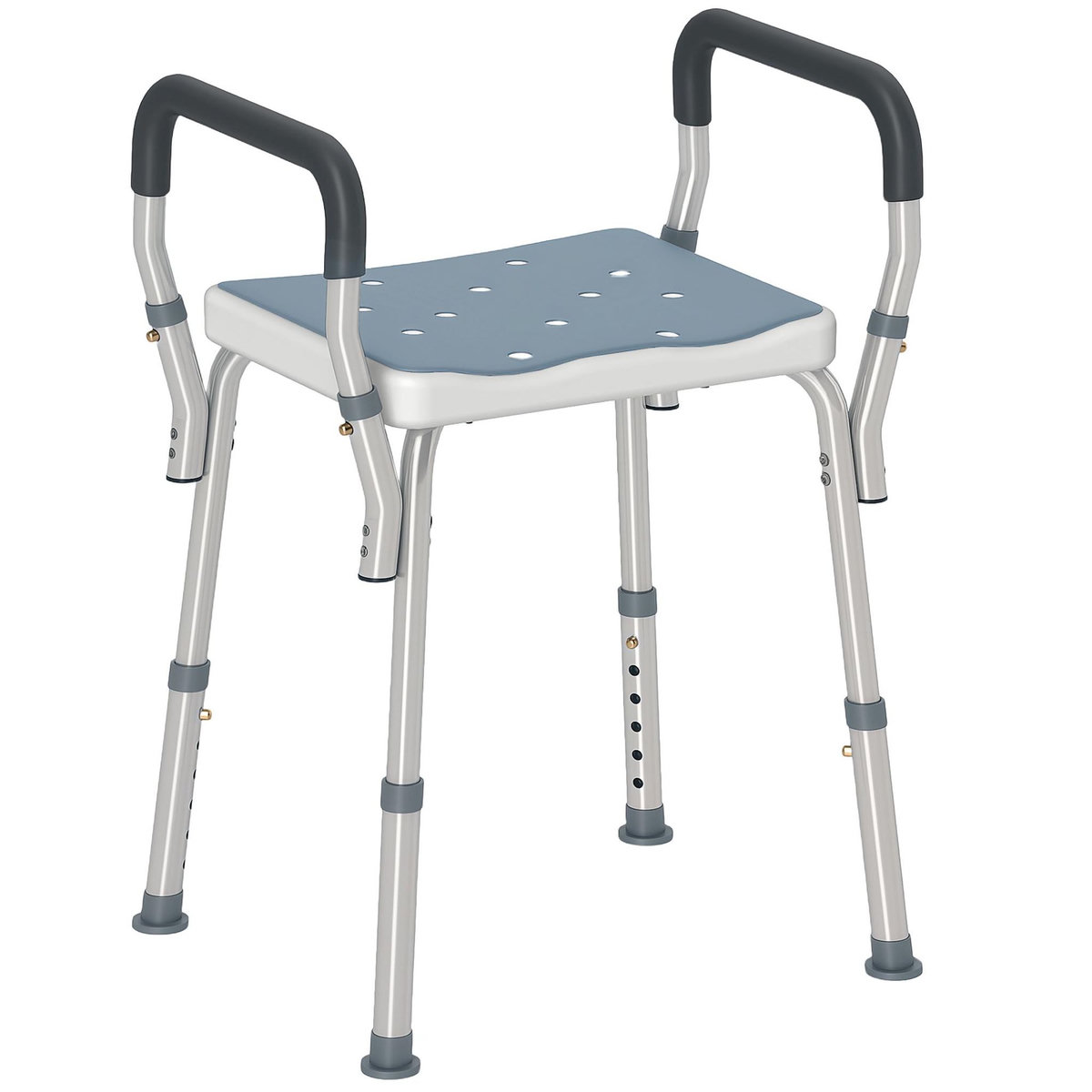 HOMCOM Chaise de douche tabouret de douche antidérapant - hauteur réglable, accoudoirs - alu HDPE bleu