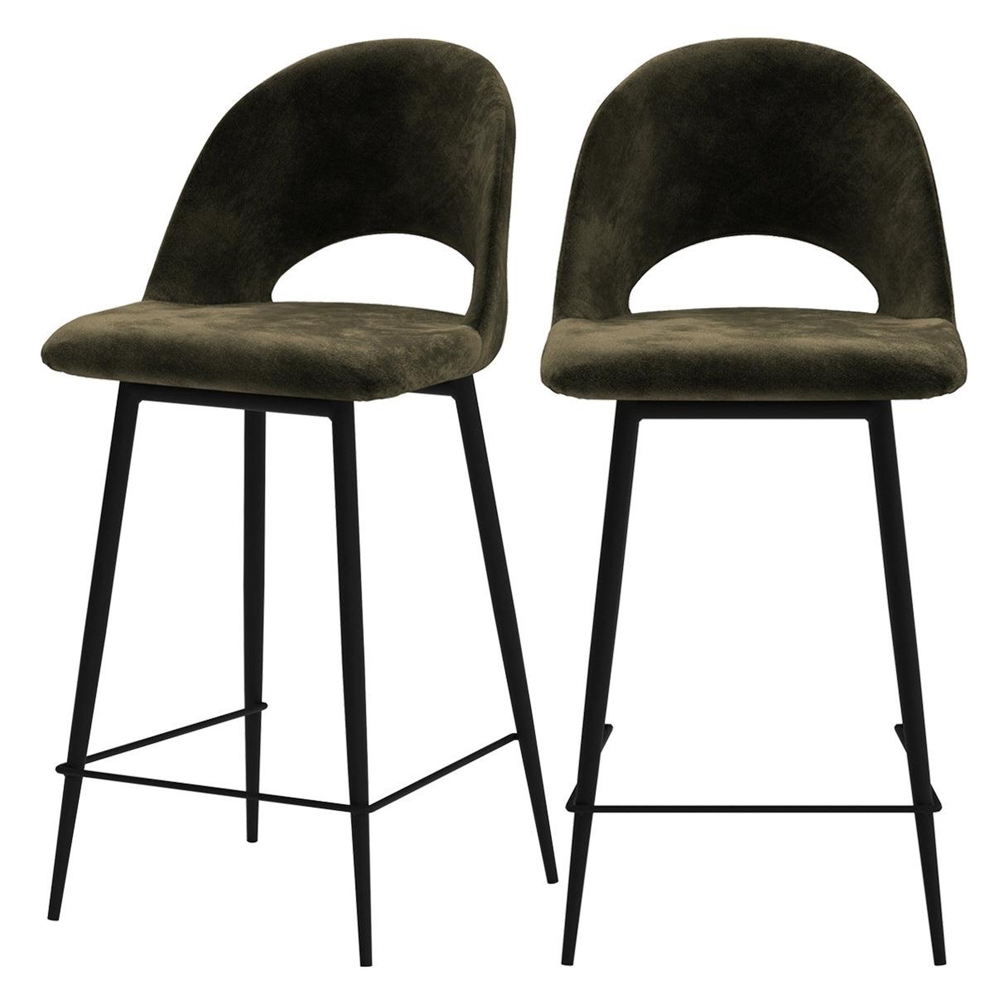 MAISON PAVANE Lot de 2 chaises pour îlot central 65 cm en velours vert-pénélope