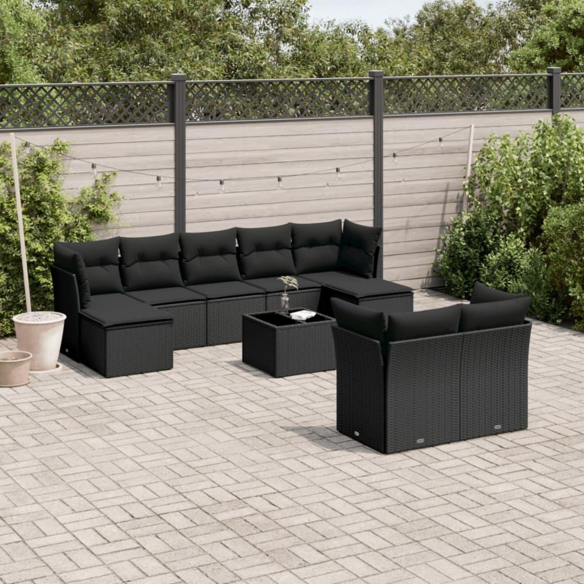 VIDAXL Salon de jardin 10 pcs avec coussins noir resine tressee