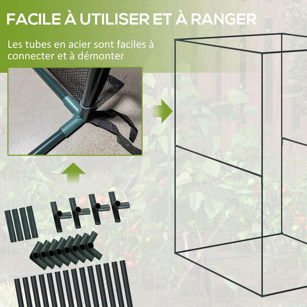 OUTSUNNY Serre de jardin serre à tomates filet protection solaire porte zippée enroulable acier HDPE vert