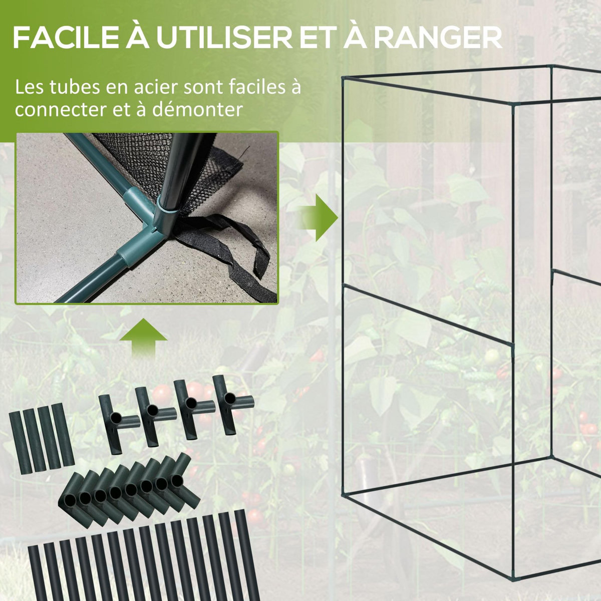 OUTSUNNY Serre de jardin serre à tomates filet protection solaire porte zippée enroulable acier HDPE vert