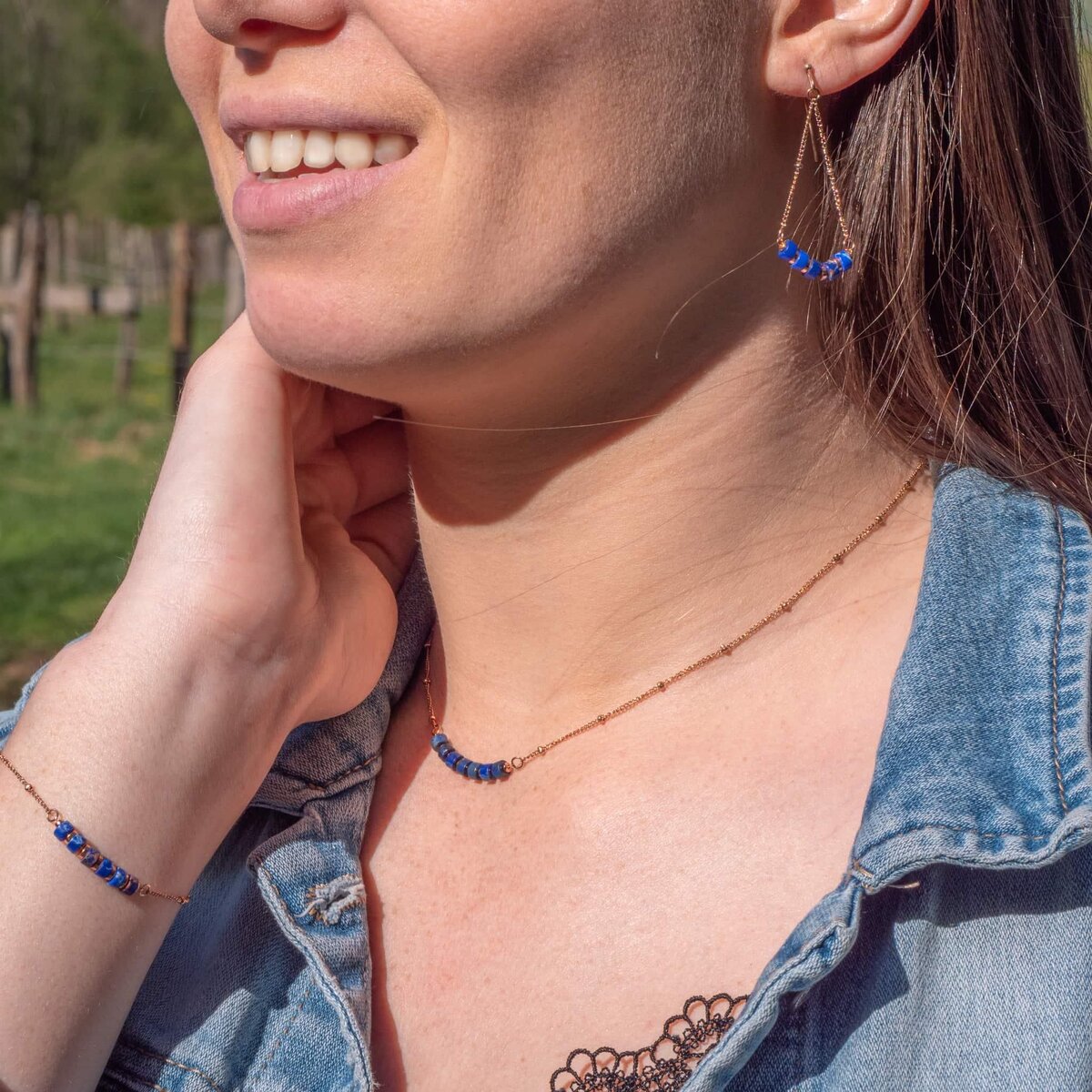 SLOYA Boucles d'oreilles Piana en pierres Lapis-lazuli