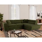 BEST MOBILIER Baoji - canapé d'angle droit 5 places convertible avec têtières et coffre en velours côtelé. Coloris disponibles : Marron, Beige, Gris, Bleu, Vert