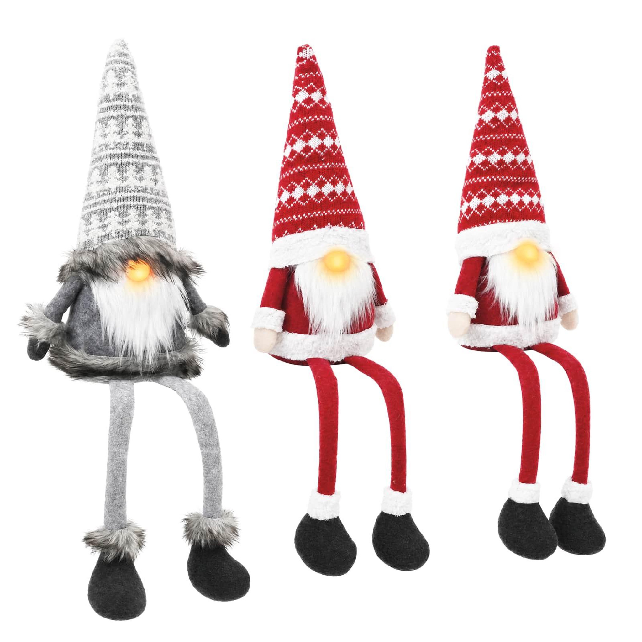 VIDAXL Lot de gnomes de Noël assis avec eclairage LED 3 pc