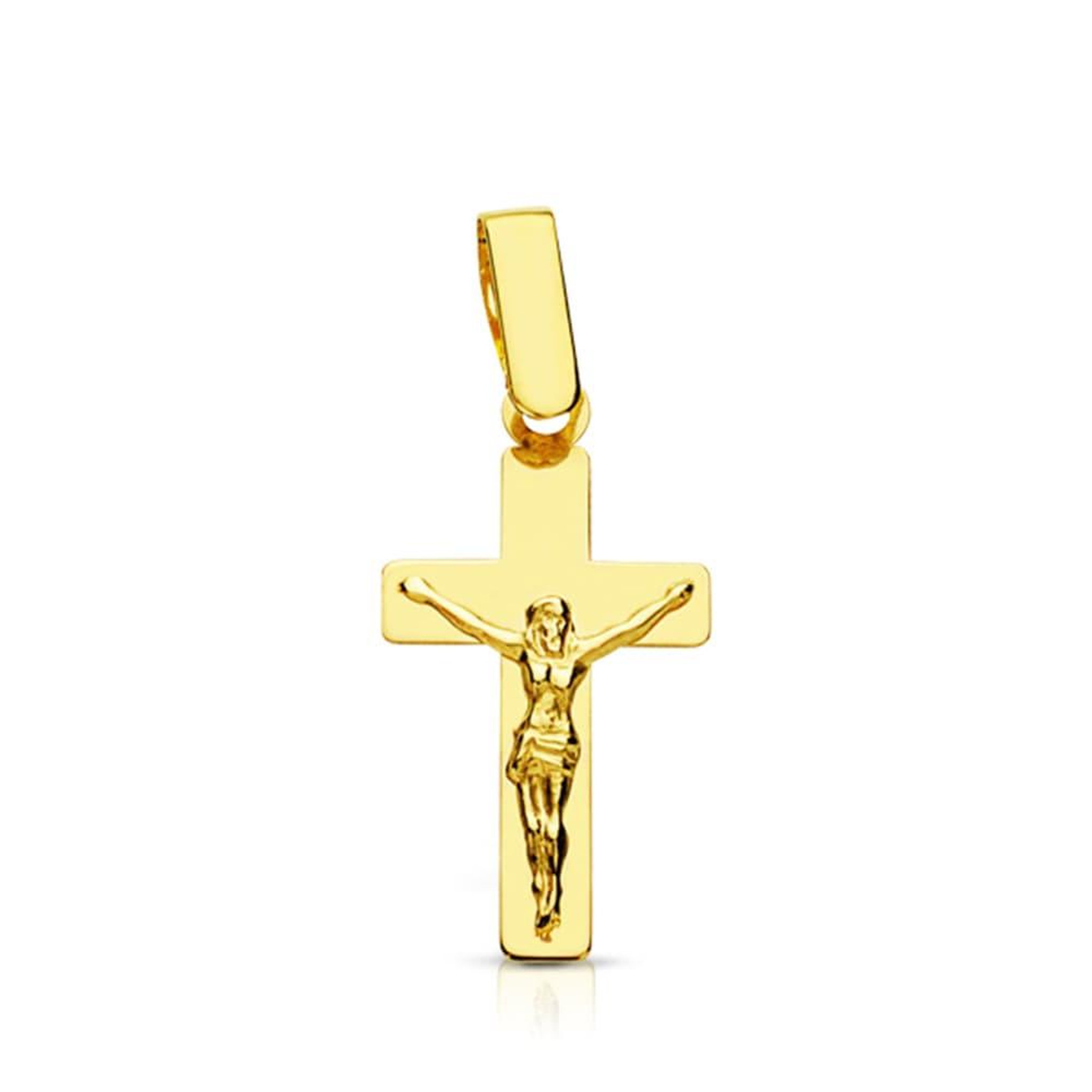 L'ATELIER D'AZUR Pendentif - Médaille Christ sur la Croix Or 18 Carats 750 Jaune - Chaine Offerte