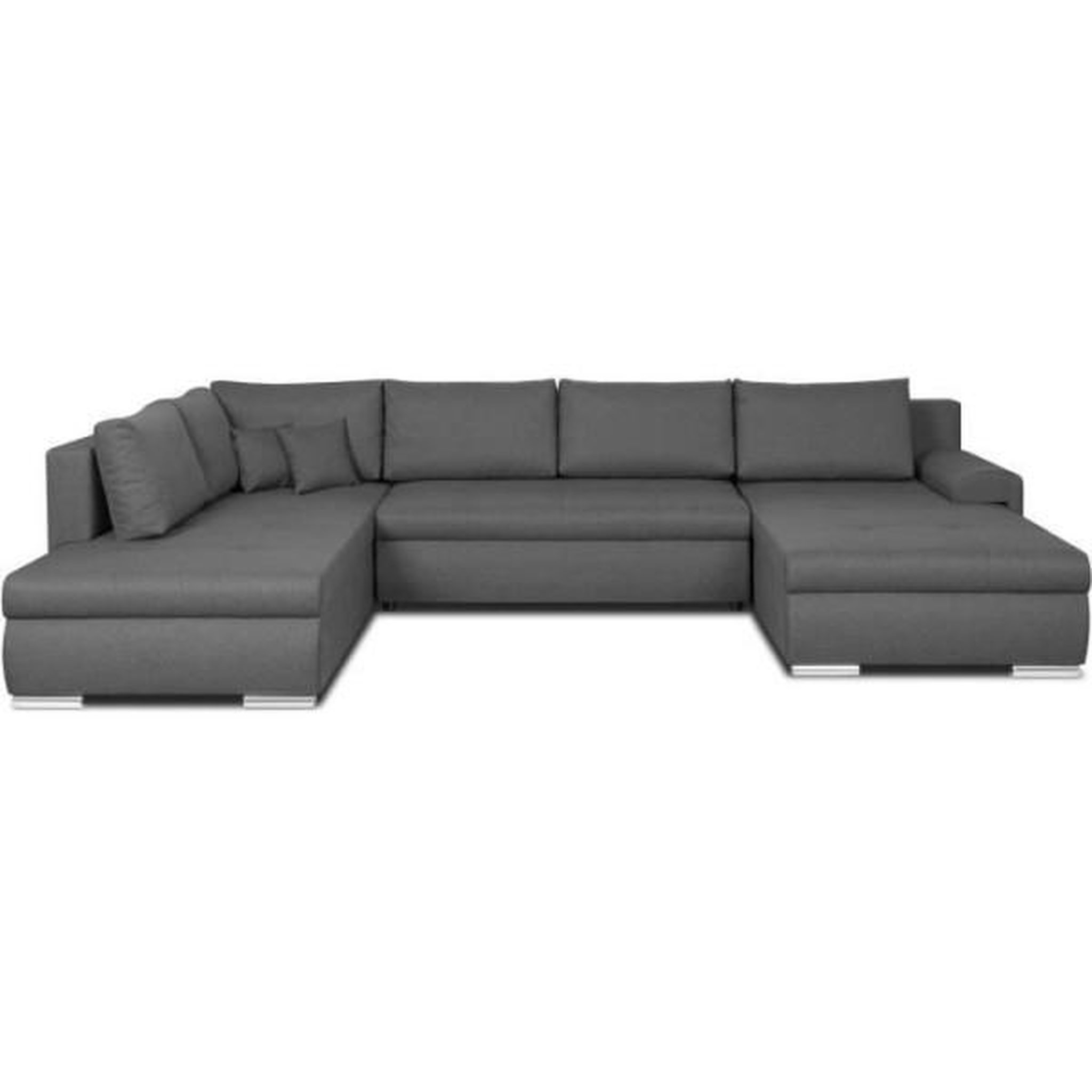 MARKET24 Canapé d'angle panoramique convertible - 7 places - INDIAN - Tissu 100% polyester - Gris - L360 x P228 cm