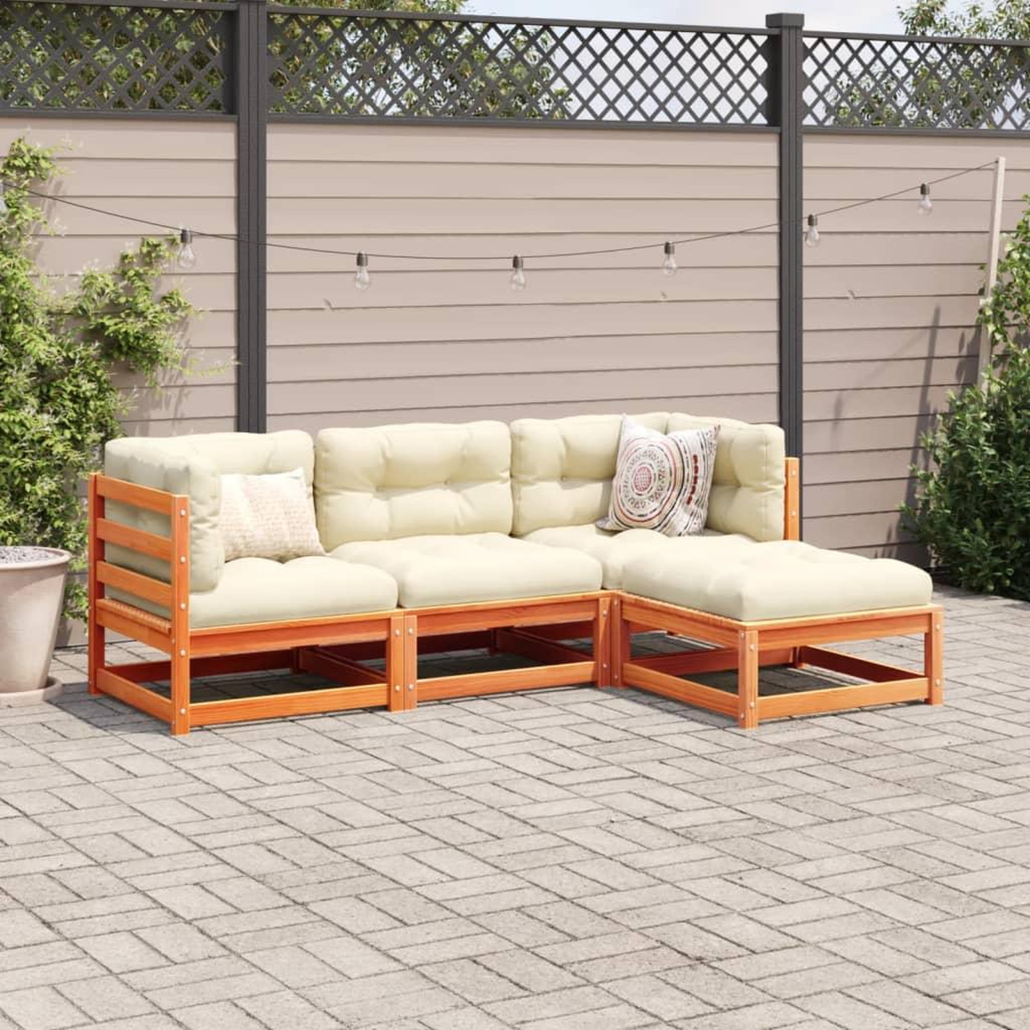 Voir la diapositive 3 : VIDAXL Salon de jardin 4 pcs avec coussins cire marron bois pin massif