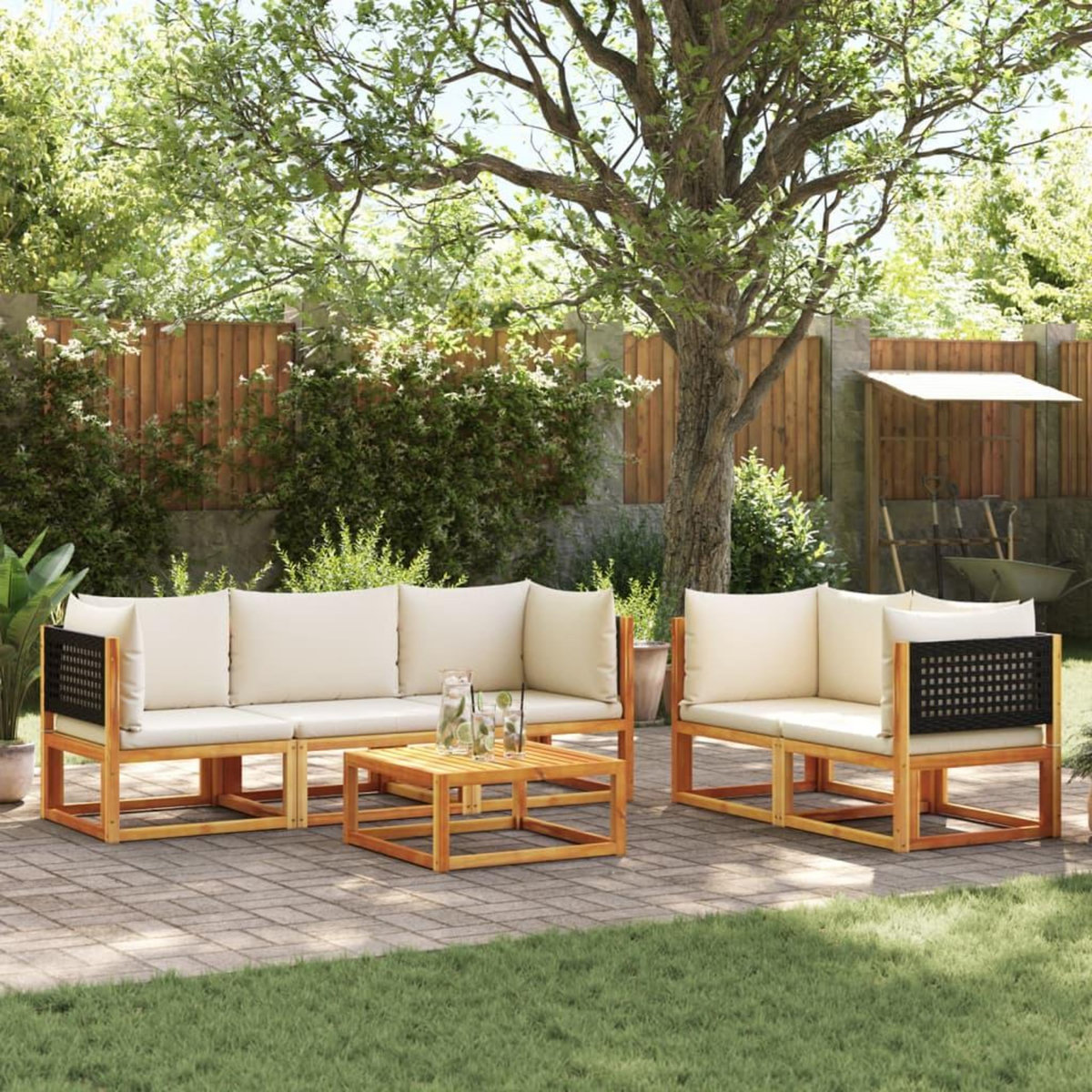 VIDAXL Salon de jardin avec coussins 6 pcs bois d'acacia solide
