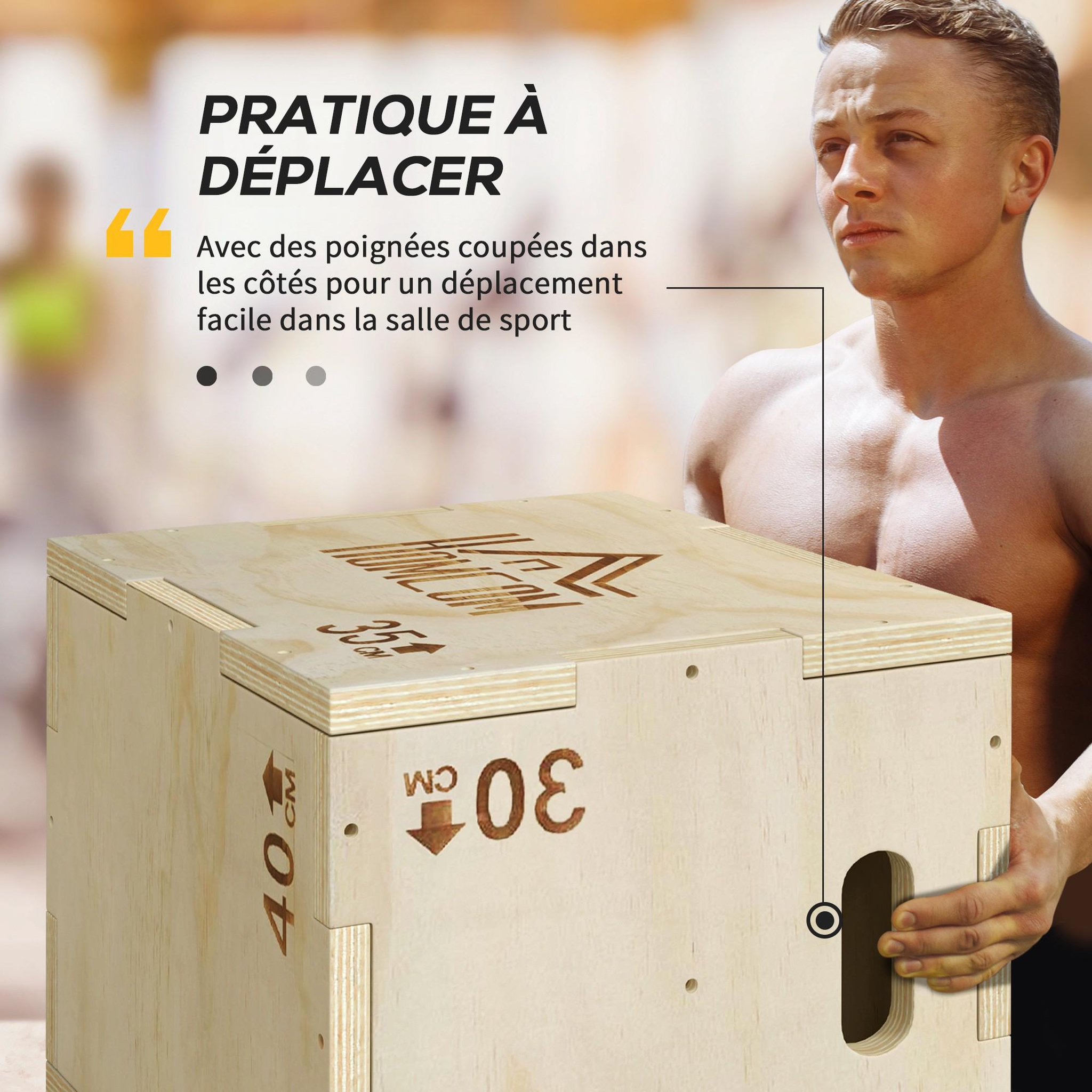 Voir la diapositive 5 : HOMCOM Box jump - box de pliométrie - boite de saut - 3 hauteurs 40/35/30H cm - charge max. 120 Kg - bois de hêtre