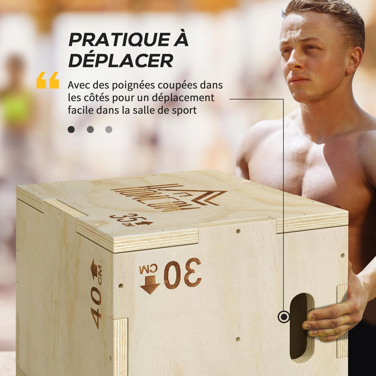 HOMCOM Box jump - box de pliométrie - boite de saut - 3 hauteurs 40/35/30H cm - charge max. 120 Kg - bois de hêtre
