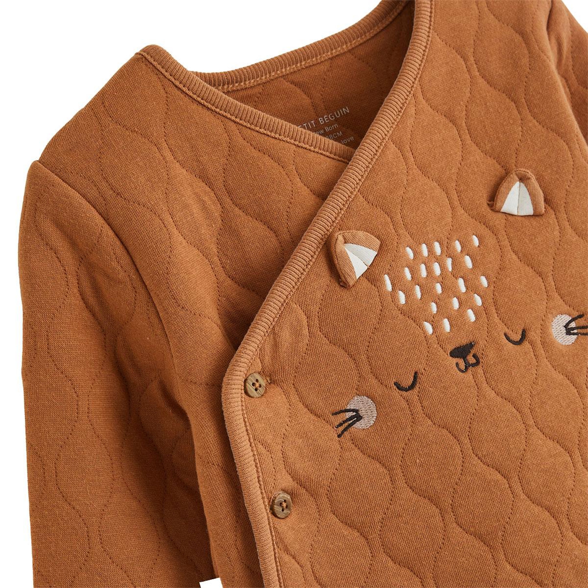 Voir la diapositive 3 : PETIT BEGUIN Ensemble bébé gilet croisé et pantalon avec pieds en molleton caramel