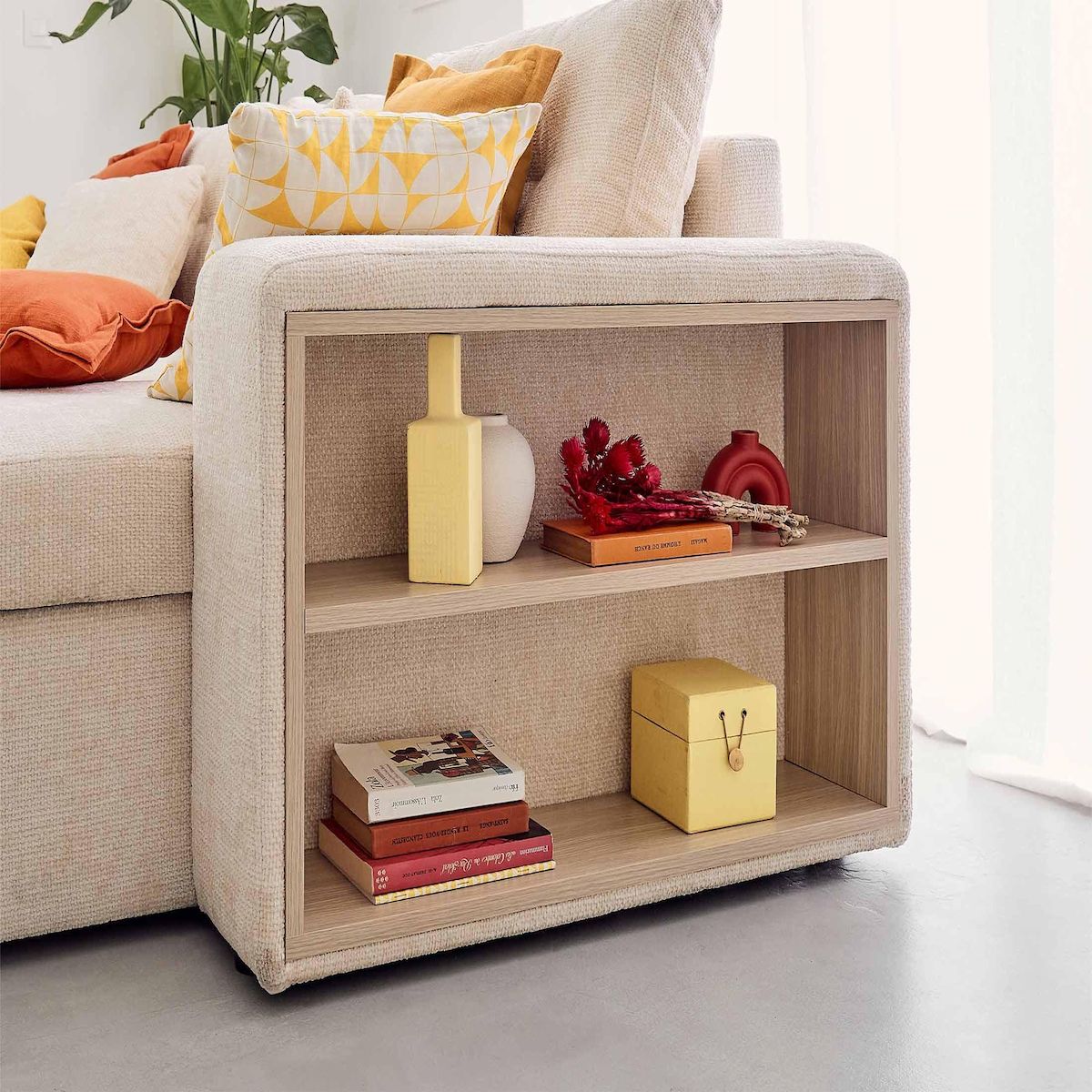 BEST MOBILIER California - canapé d'angle réversible 4 places - convertible avec coffre, étagère et poufs - en velours texturé