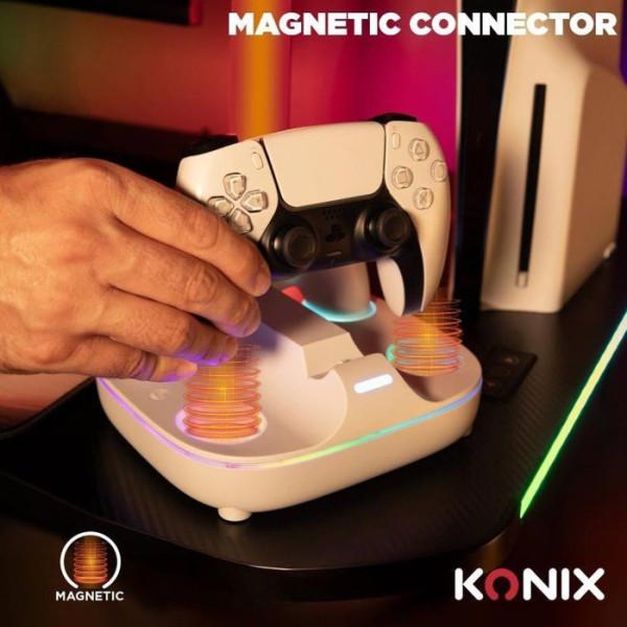 Voir la diapositive 6 : KONIX Station de rechargement pour 2 manettes dualsense - ps5 - konix - charge rapide - connecteurs magnétiques - blanc