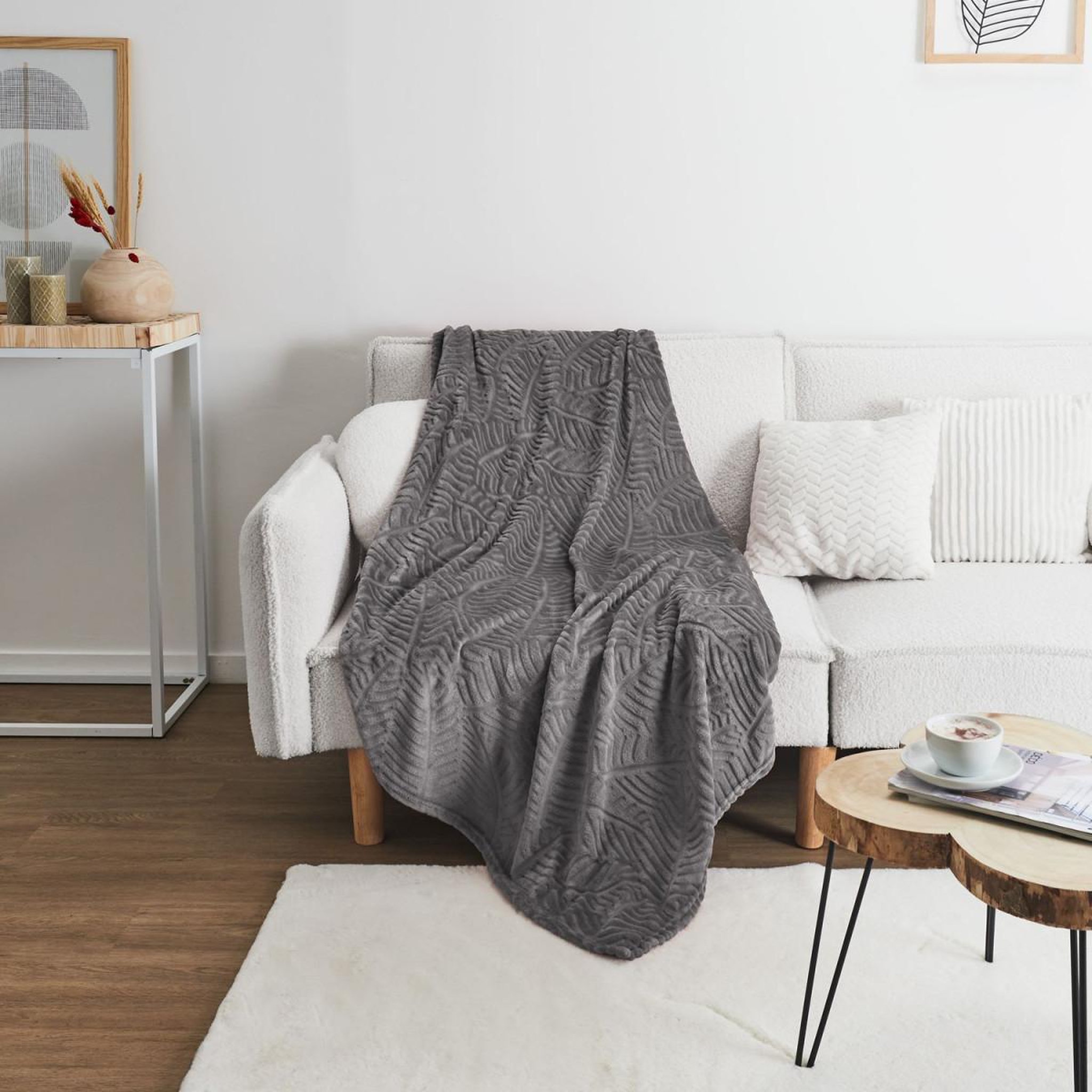 Voir la diapositive 3 : The Home Deco Factory Plaid flanelle embosse  roméo  150x200cm gris foncé