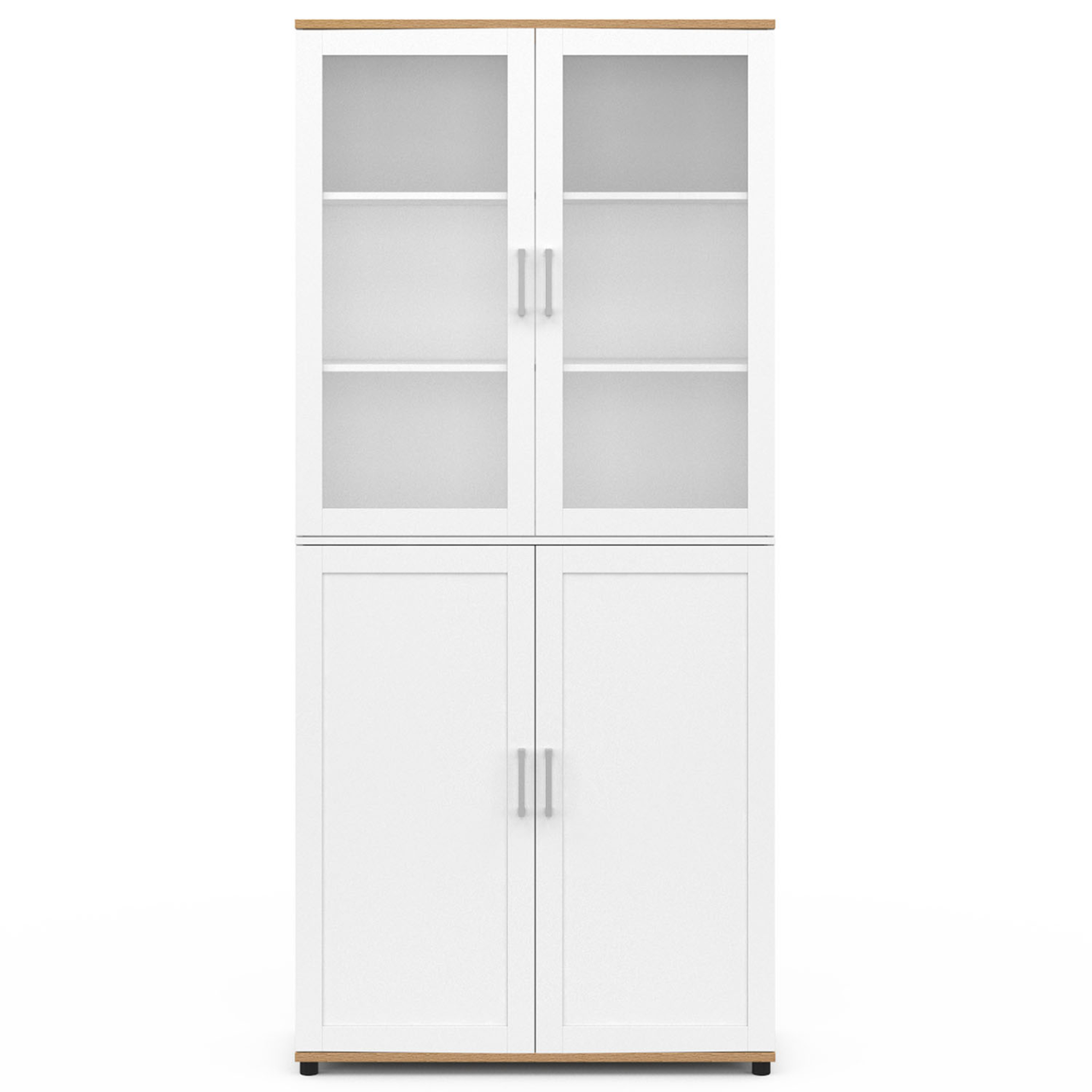 Voir la diapositive 3 : ID MARKET Meuble armoire colonne salle de bain vito 4 portes dont 2 vitrées blanc et bois