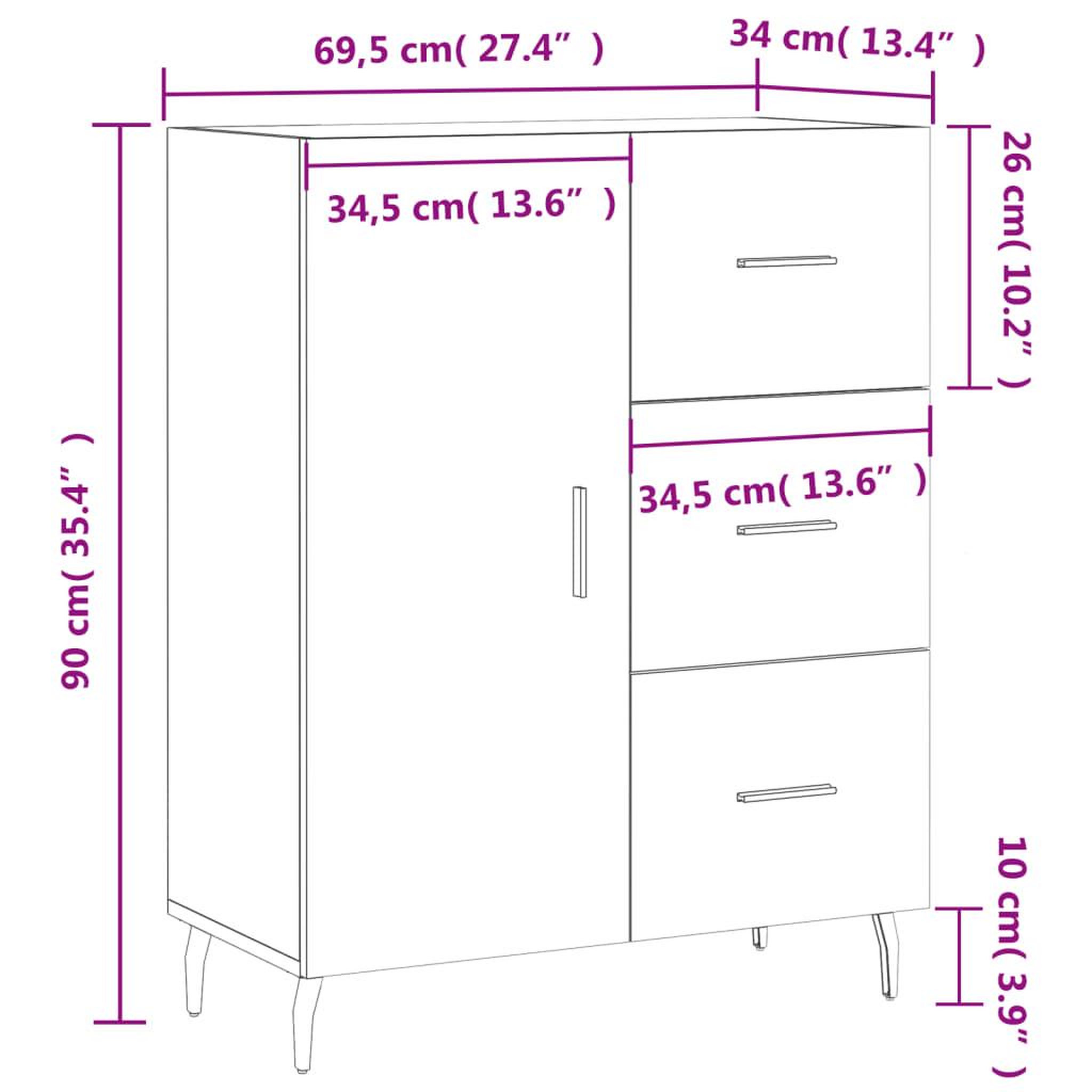 Voir la diapositive 6 : VIDAXL Buffet chene marron 69,5x34x90 cm bois d'ingenierie