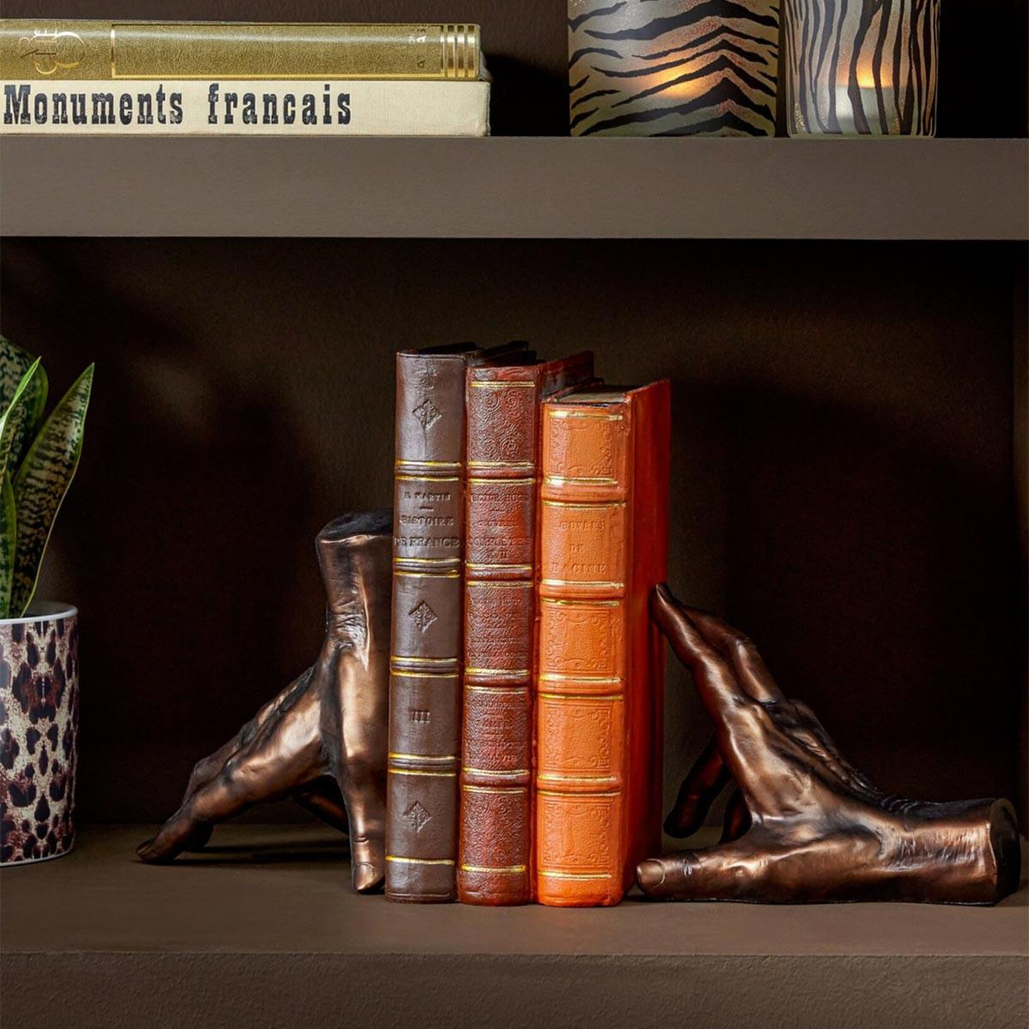 Voir la diapositive 4 : J-LINE Lot de 2 serre-livres  mains  20cm bronze