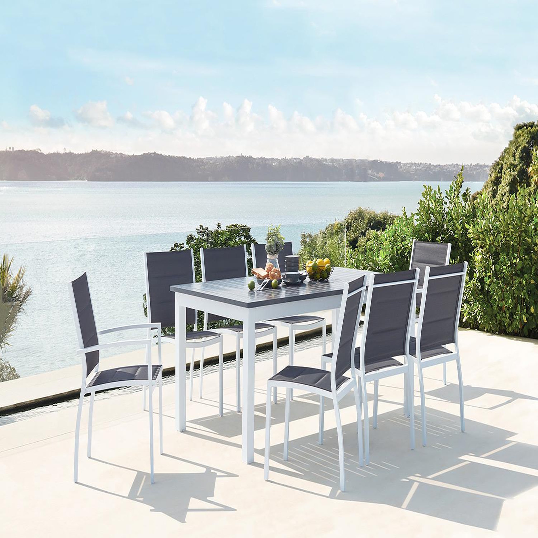 Voir la diapositive 2 : CONCEPT USINE Table de jardin extensible et 8 chaises alu-toile pvc blanc arezzo