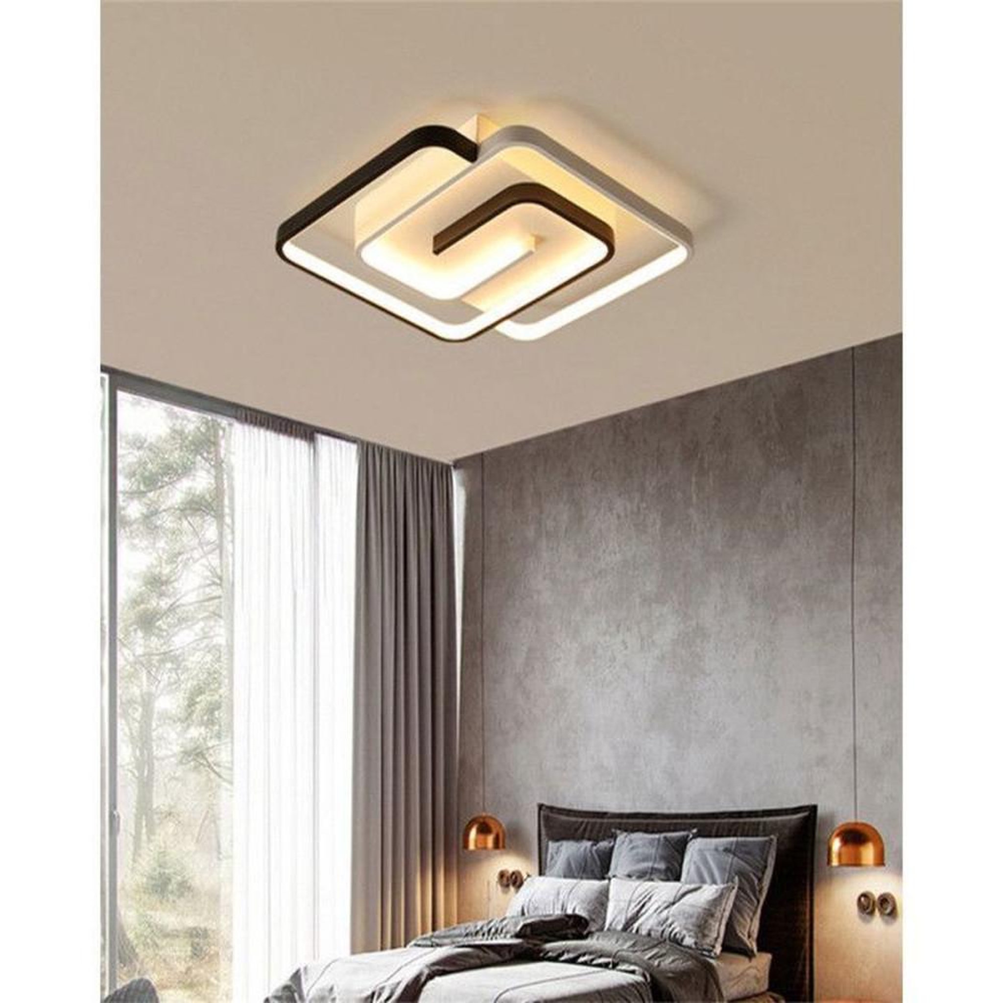 Voir la diapositive 5 : Applique plafond LED carrée 45x45 cm, 40 W dimmable, 3 températures de couleur ajustables, diffuseur acrylique dépoli