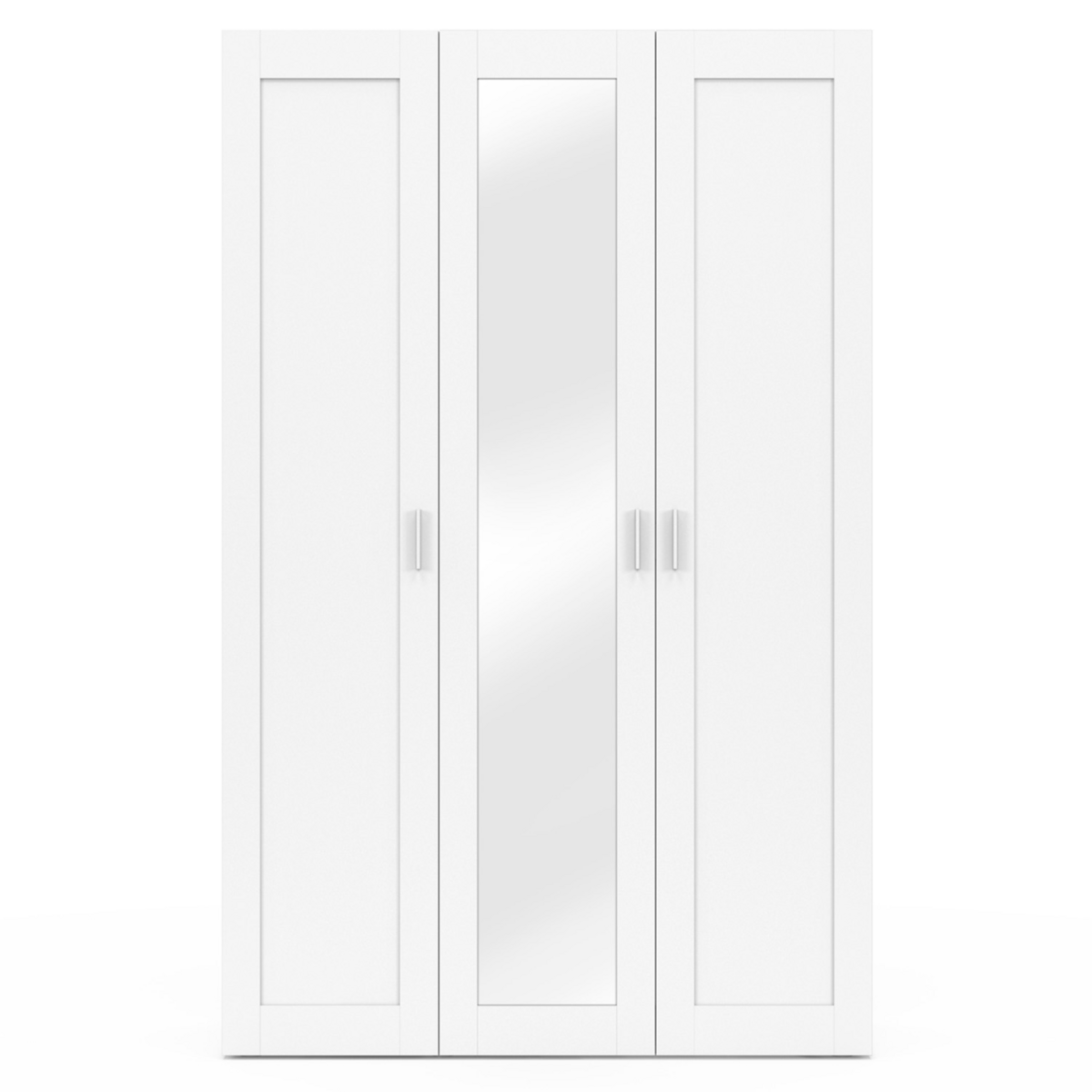 ID MARKET Armoire 3 portes VITO blanc penderie 120 cm avec miroir et étagères