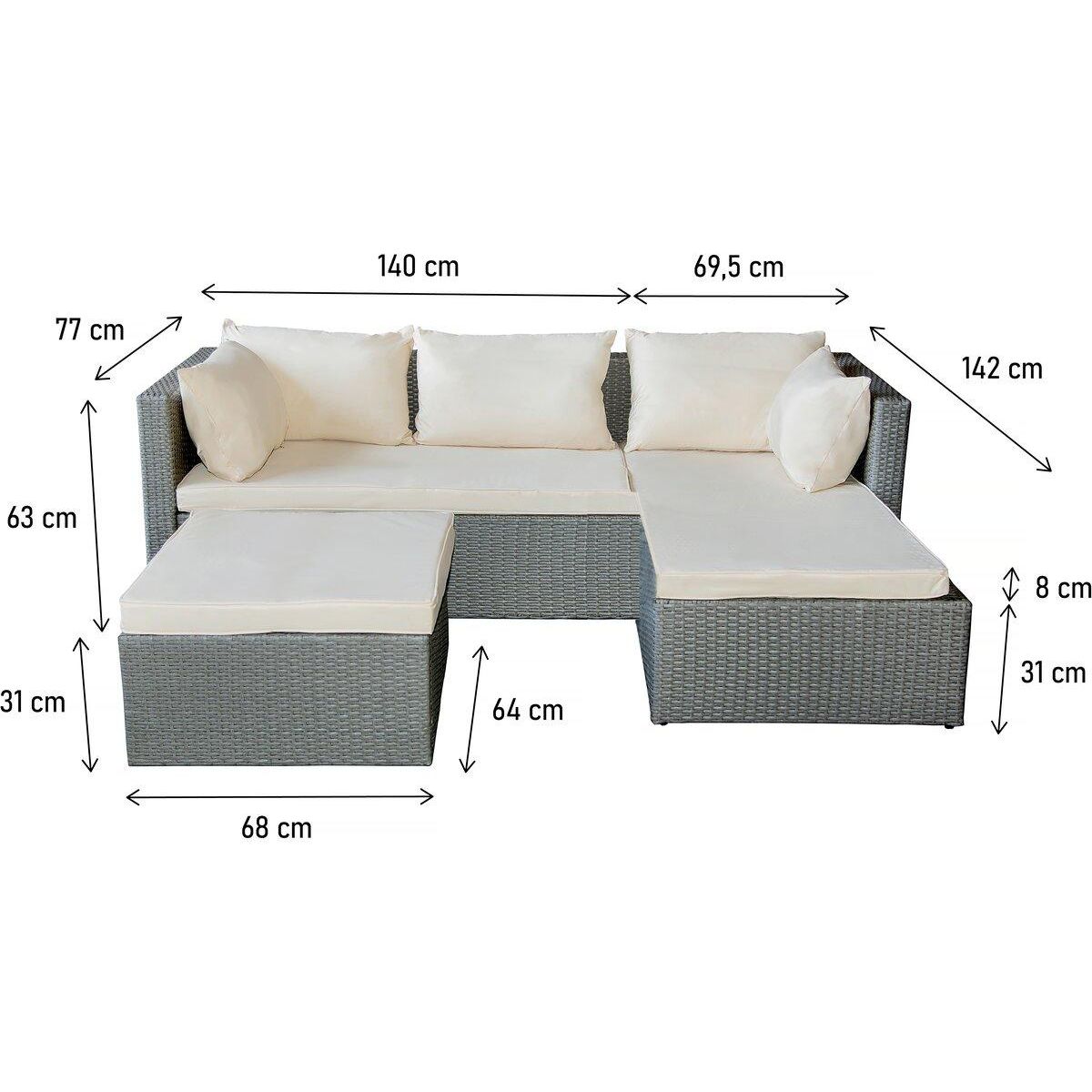 Habitat et Jardin Salon de jardin bas en résine tressée  Diya  3 places - Gris et beige