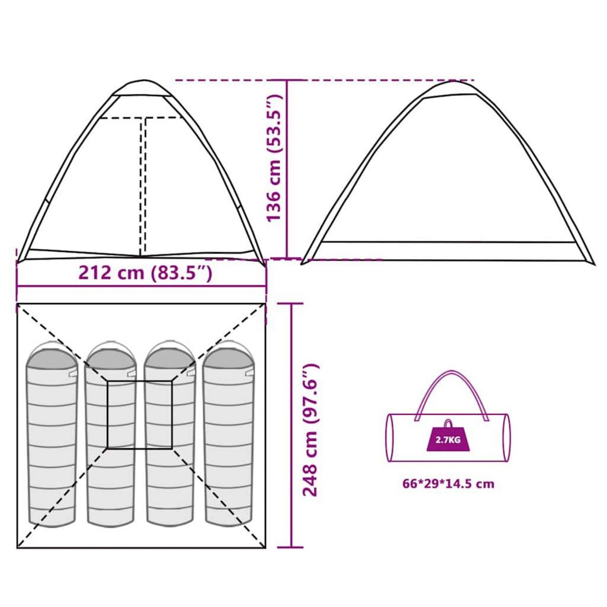 VIDAXL Tente de camping a dome 4 personnes marron impermeable