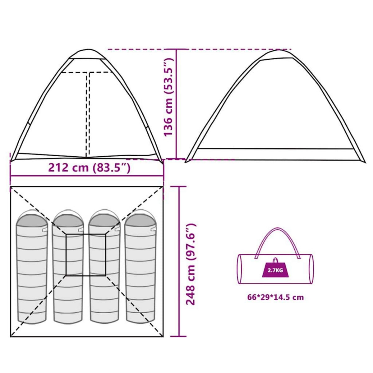 VIDAXL Tente de camping a dome 4 personnes marron impermeable