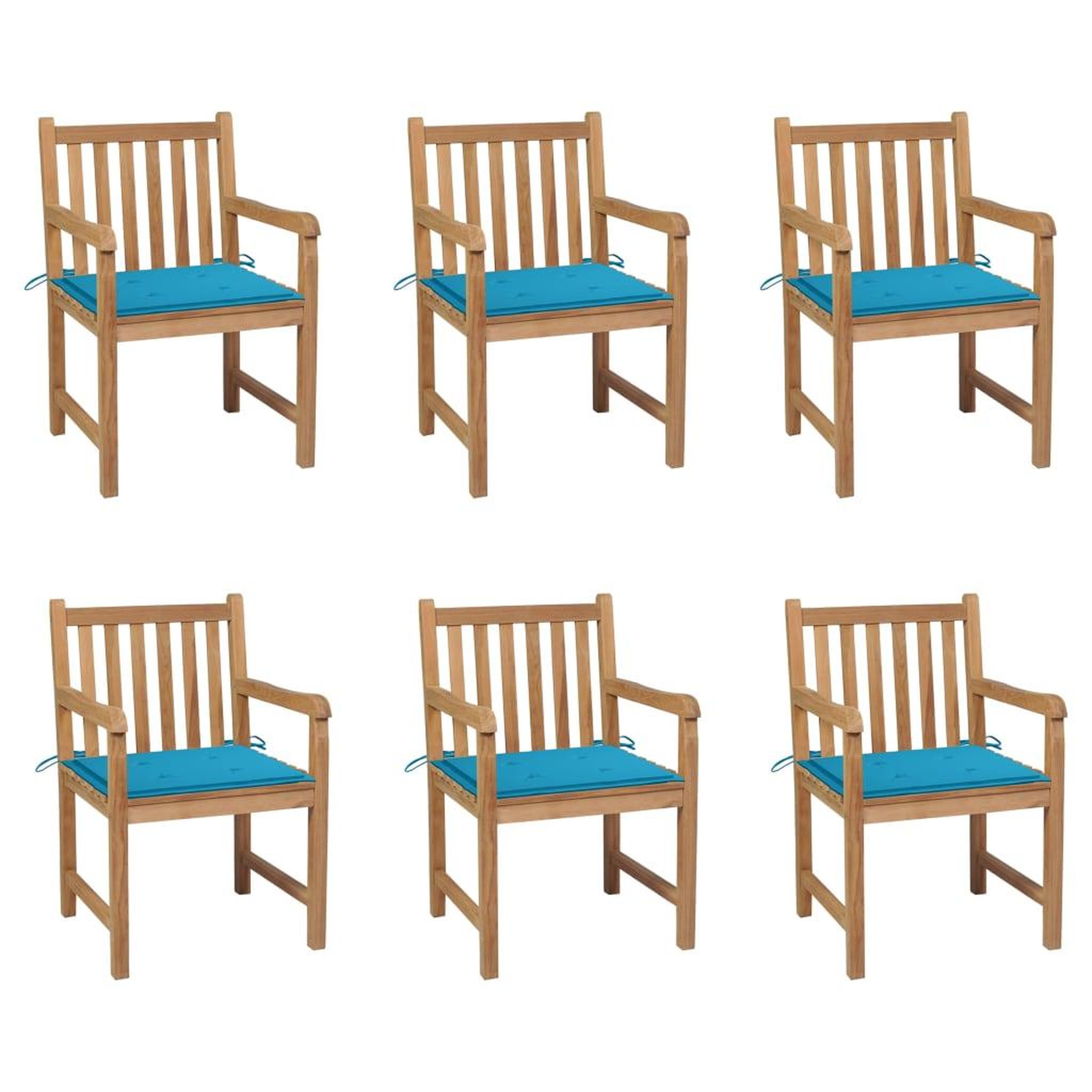 Voir la diapositive 1 : VIDAXL Chaises de jardin lot de 6 et coussins bleu Bois de teck massif