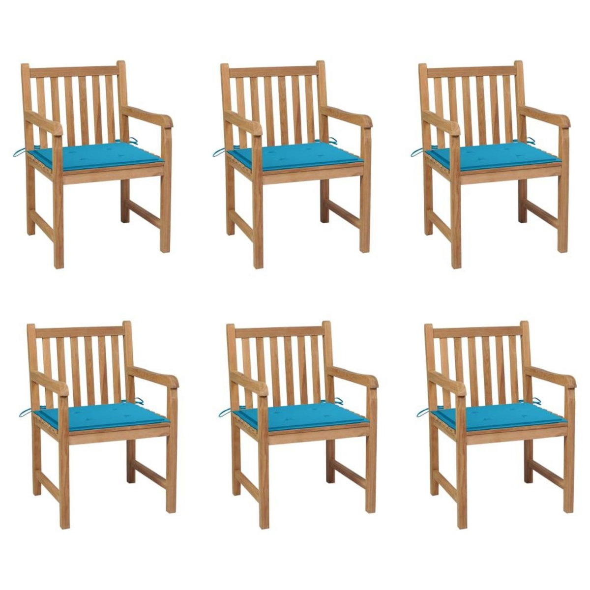 VIDAXL Chaises de jardin lot de 6 et coussins bleu Bois de teck massif