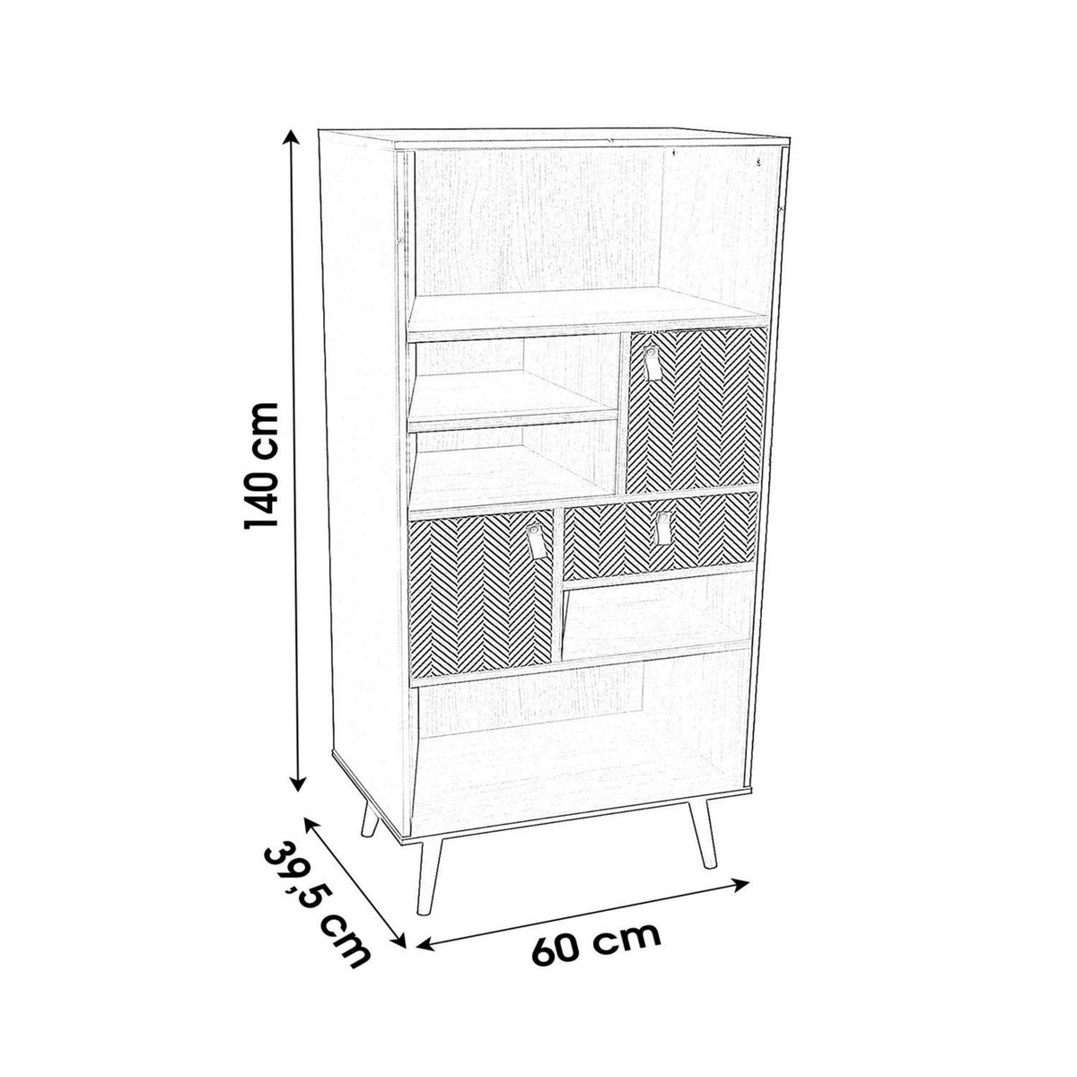 DIVERS Bibliothèque contemporaine effet bois Chelsea - L. 60 x H. 140 cm - Noir