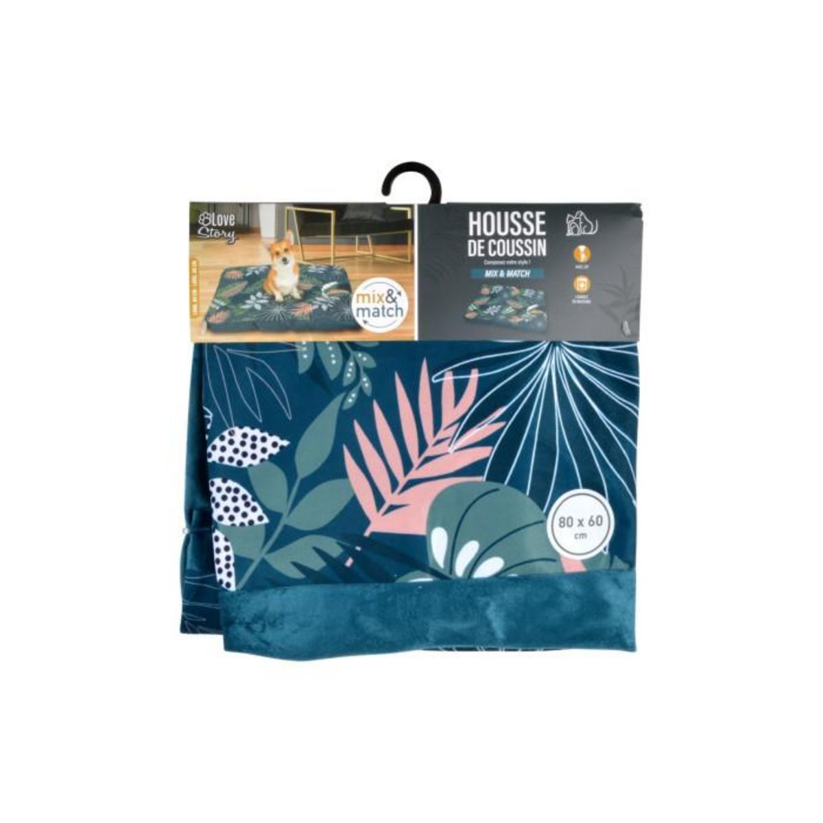 Paris Prix Housse de Coussin pour Chien & Chat  Jacala  80cm Emeraude