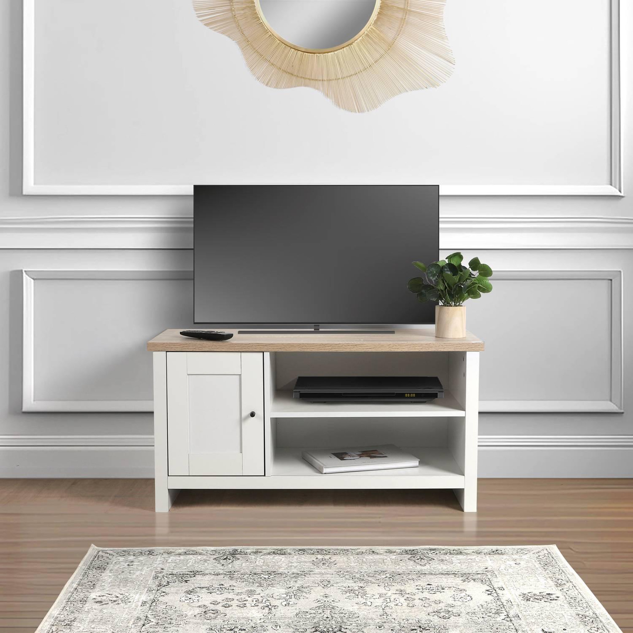 Voir la diapositive 2 : DIVERS Meuble tv avec 1 porte et 2 niches de rangement en bois hanoi - blanc