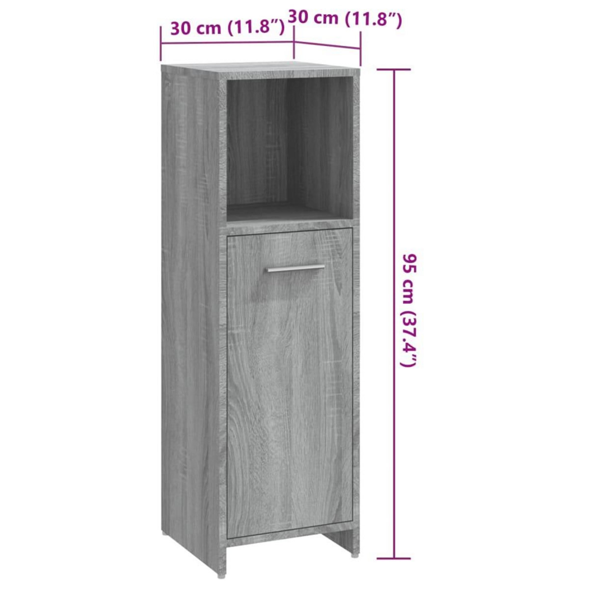 VIDAXL Armoire de bain Sonoma gris 30x30x95 cm Bois d'ingenierie