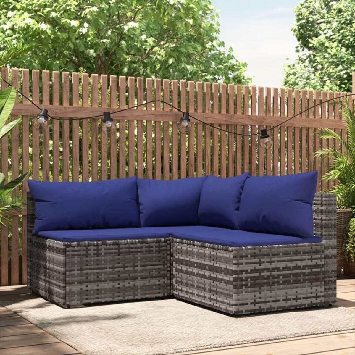 VIDAXL Salon de jardin 3 pcs avec coussins Gris Resine tressee