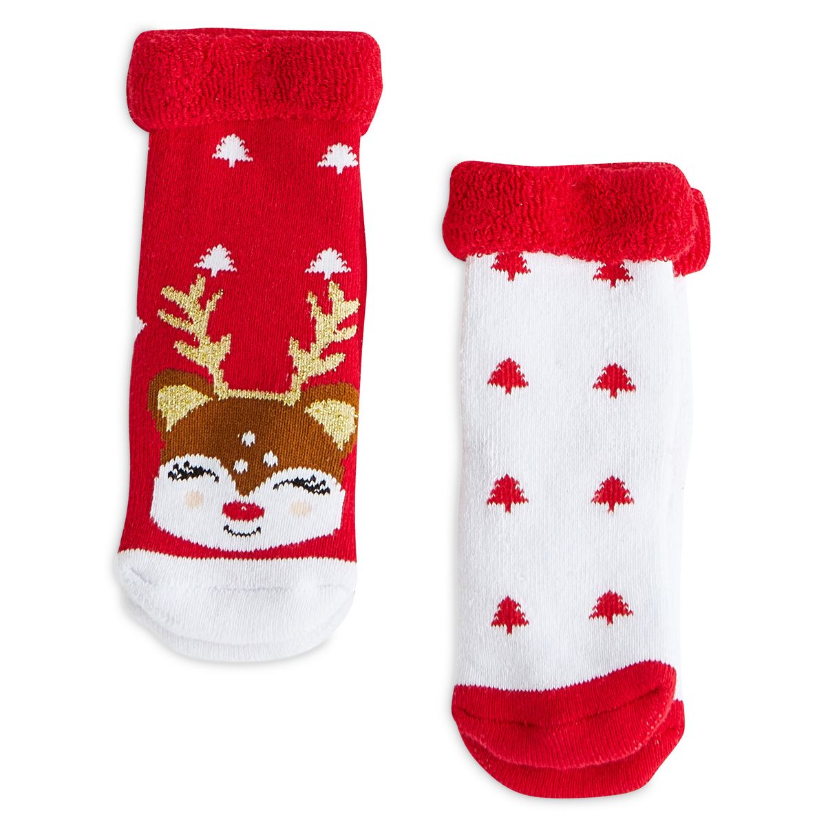 INEXTENSO Lot de 2 paires de chaussettes anti dérapantes renne de noël bébé