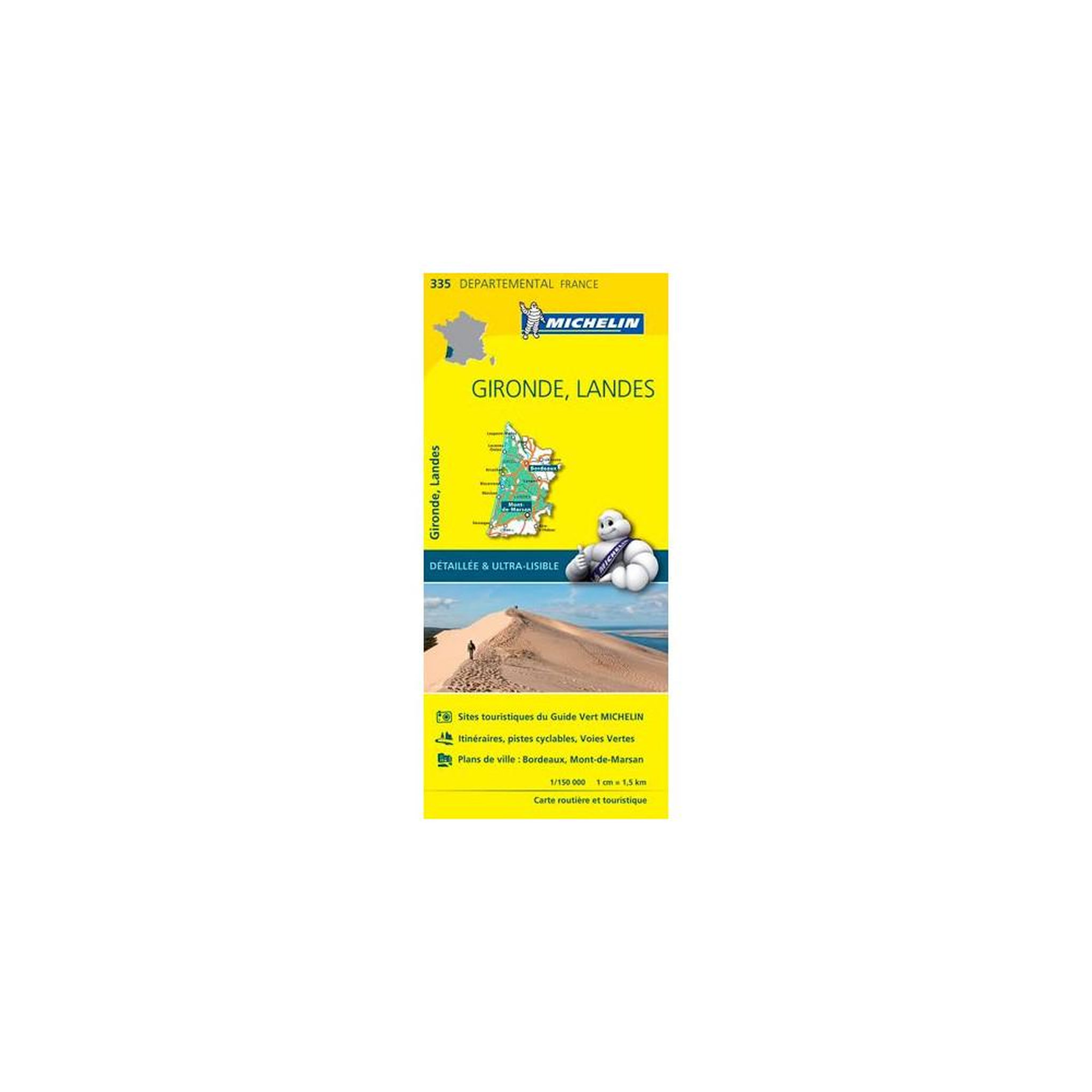 MICHELIN Carte routière et touristique michelin gironde landes (33) pliée 1:150 000, index localités, plans bordeaux et mont-de-marsan